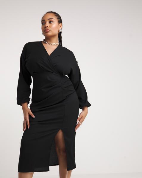 Simply Be - Women's Textured Jersey Ruched Midaxi Dress - Size 30 - Black - 98% Polyester 2% Elastane