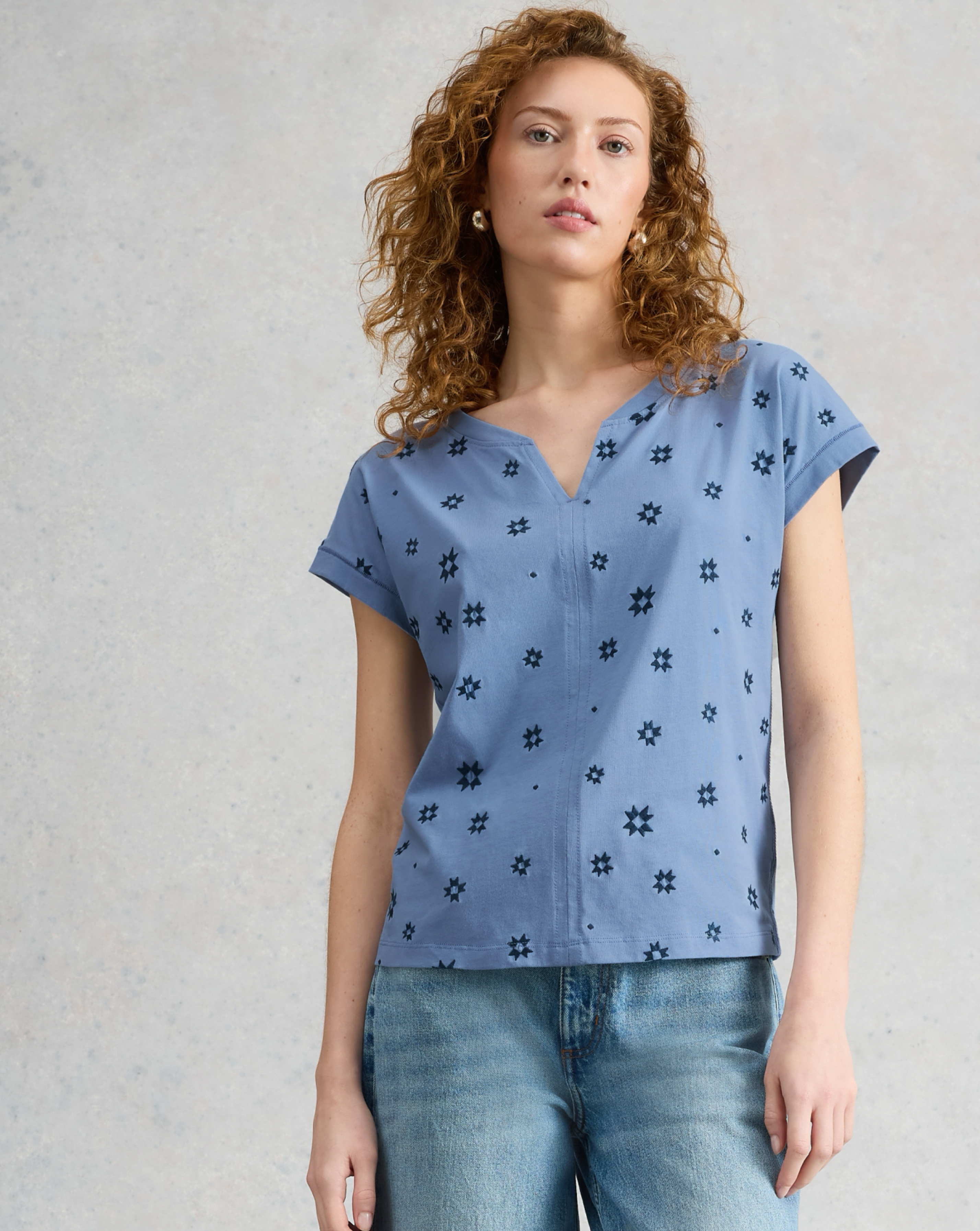 White Stuff Blue Nelly Embroidered - Size 8