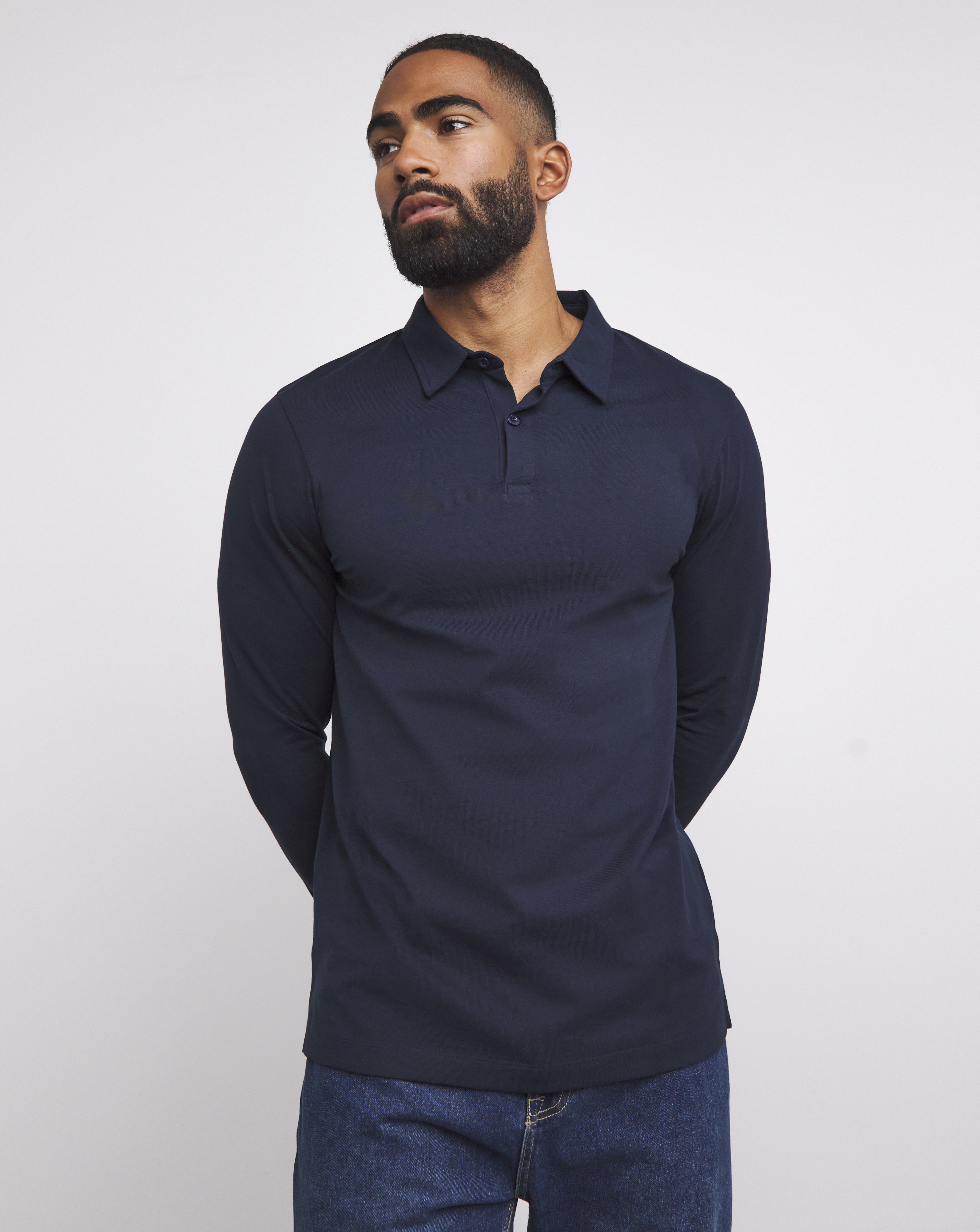 Long Sleeve Jersey Polo Long- Navy
