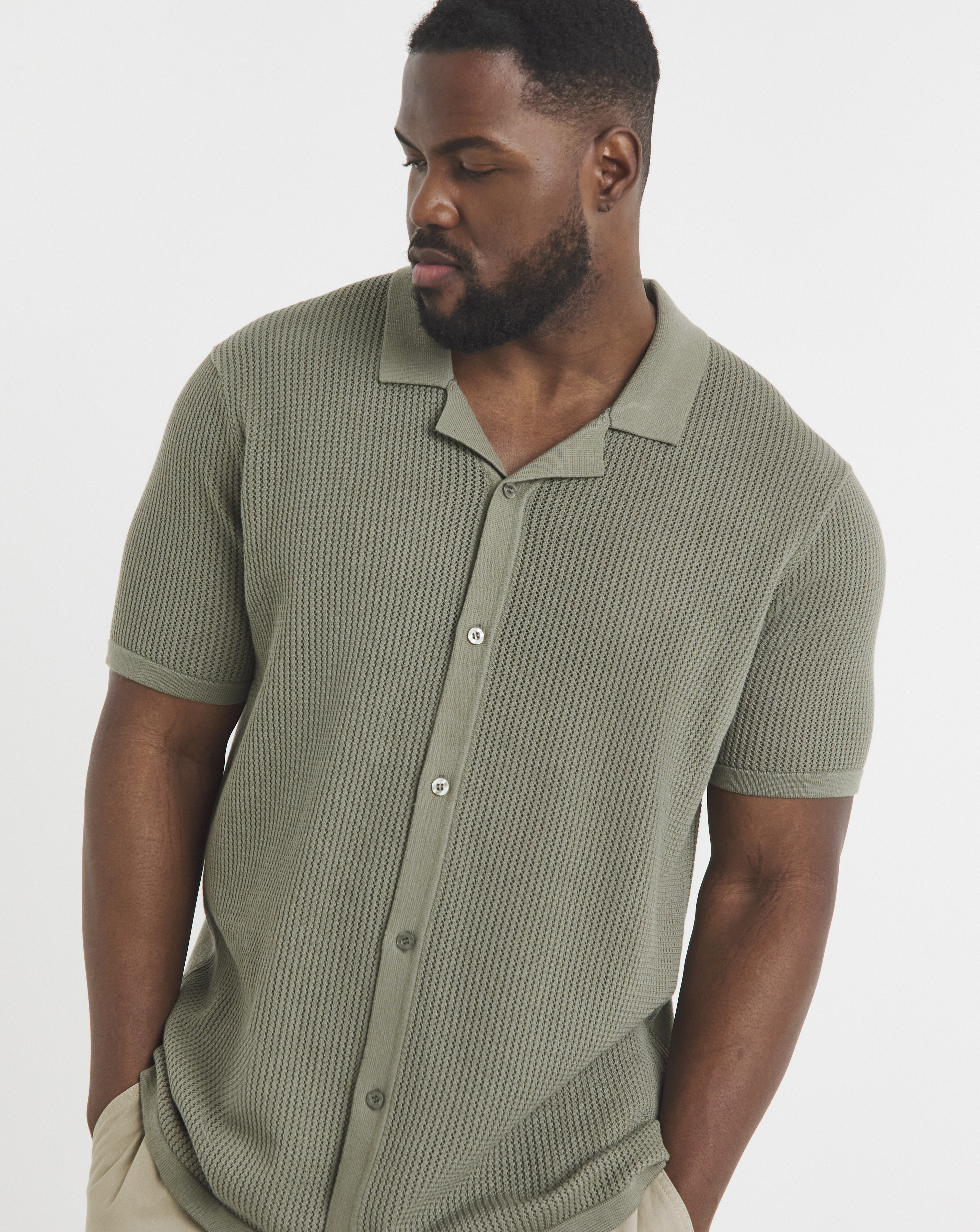 Green Knitted Revere Collar Shirt