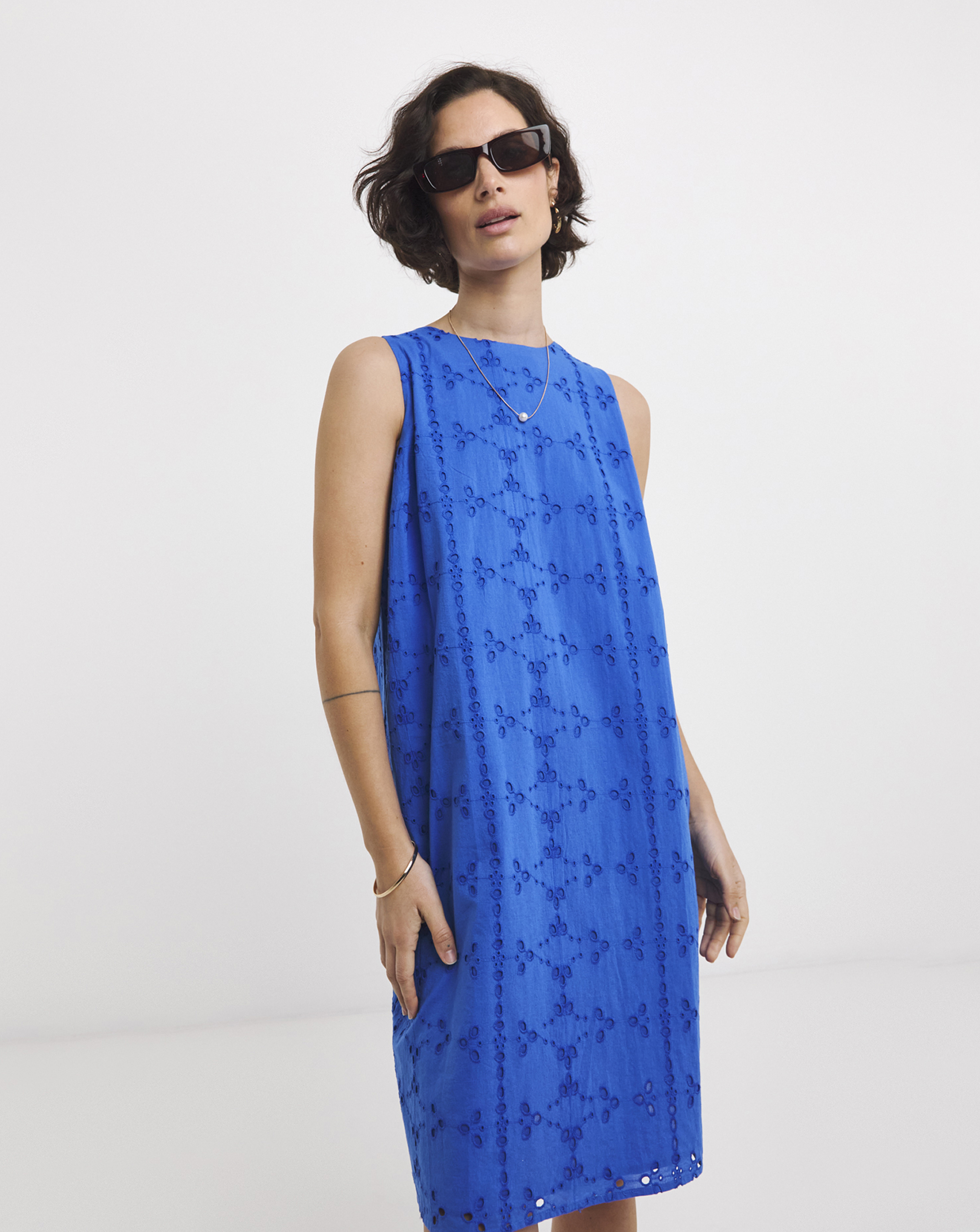 Broderie Sleeveless Shift Dress