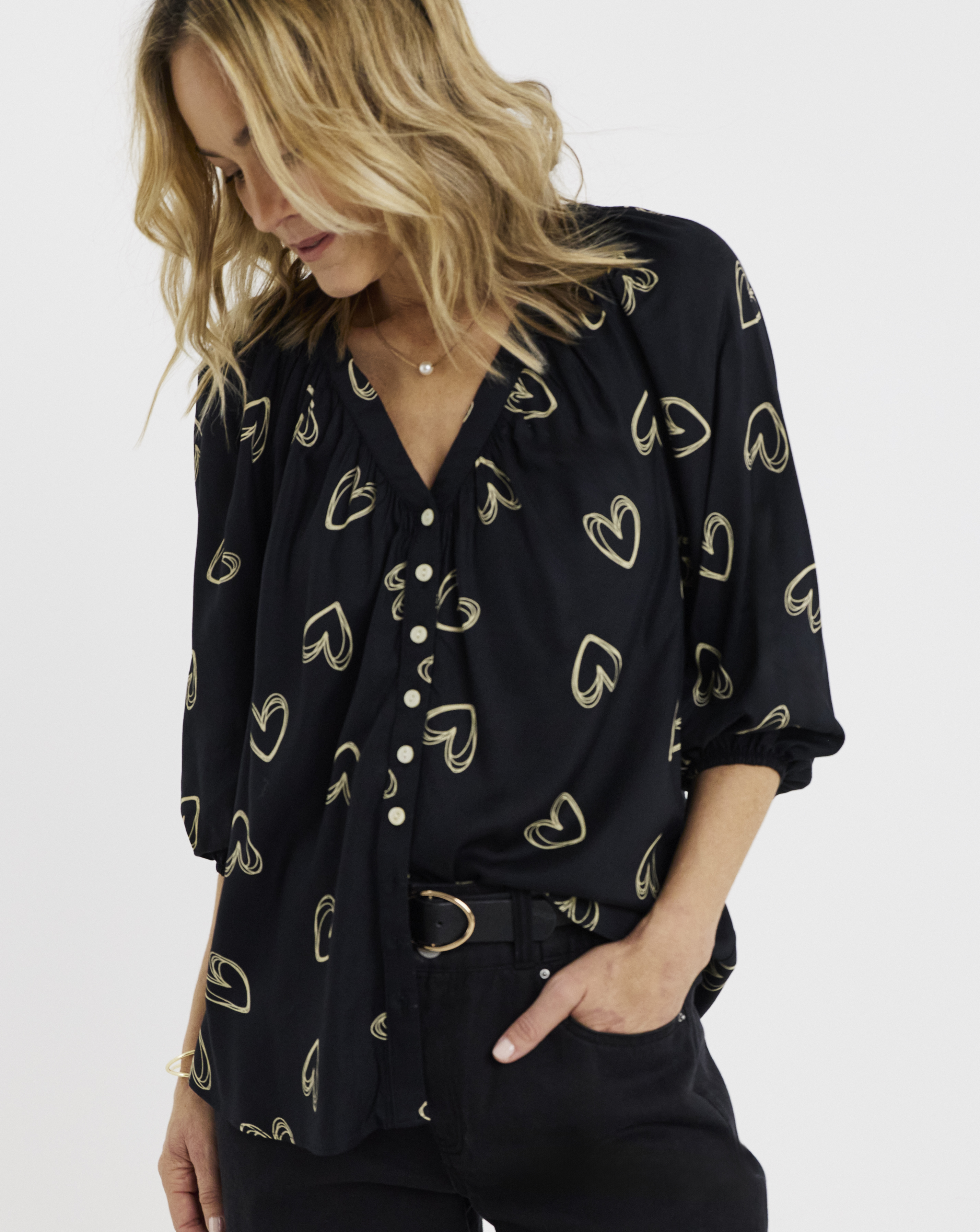 Collarless Button Through Blouse