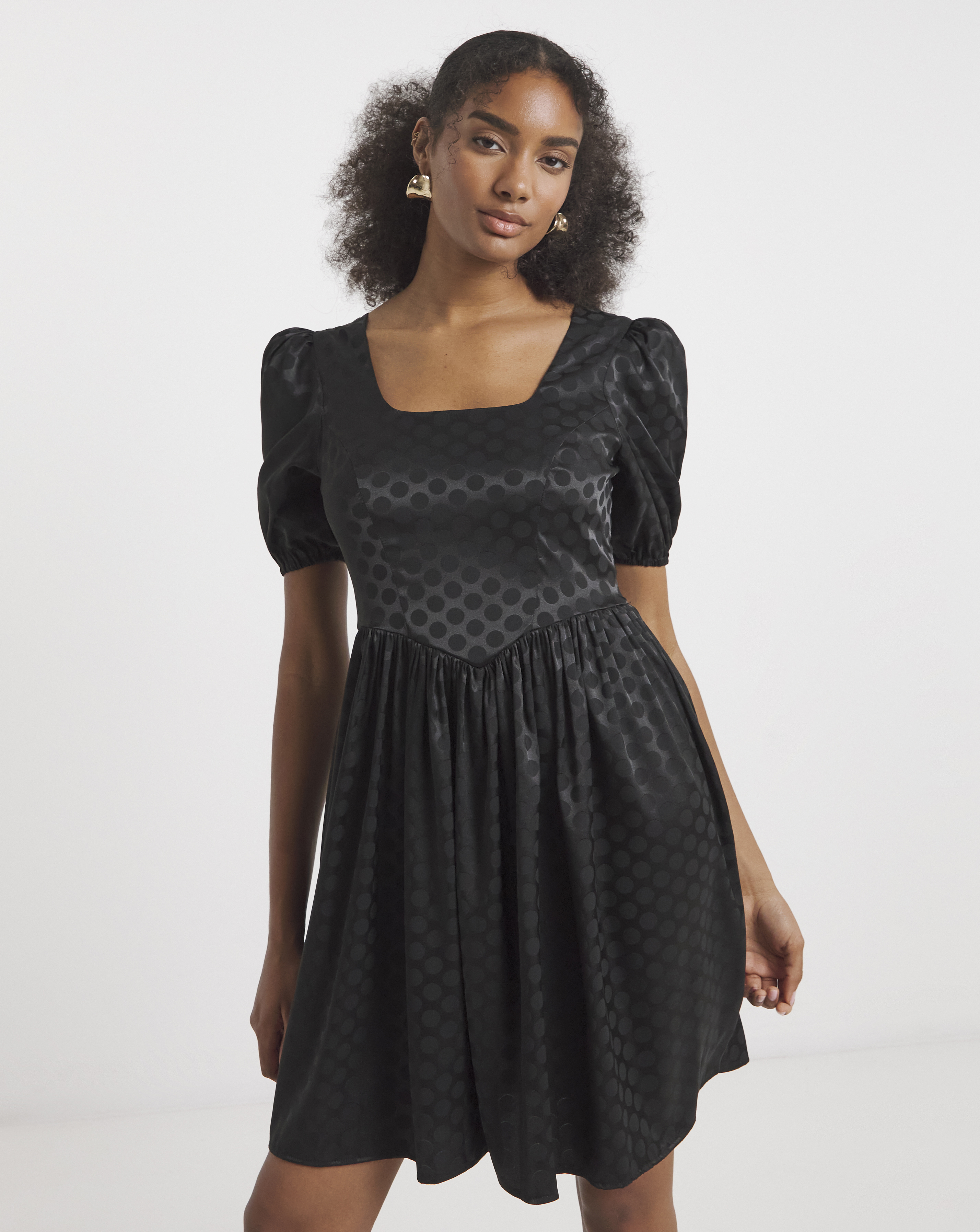 Flounce London Jacquard Spot Mini Dress
