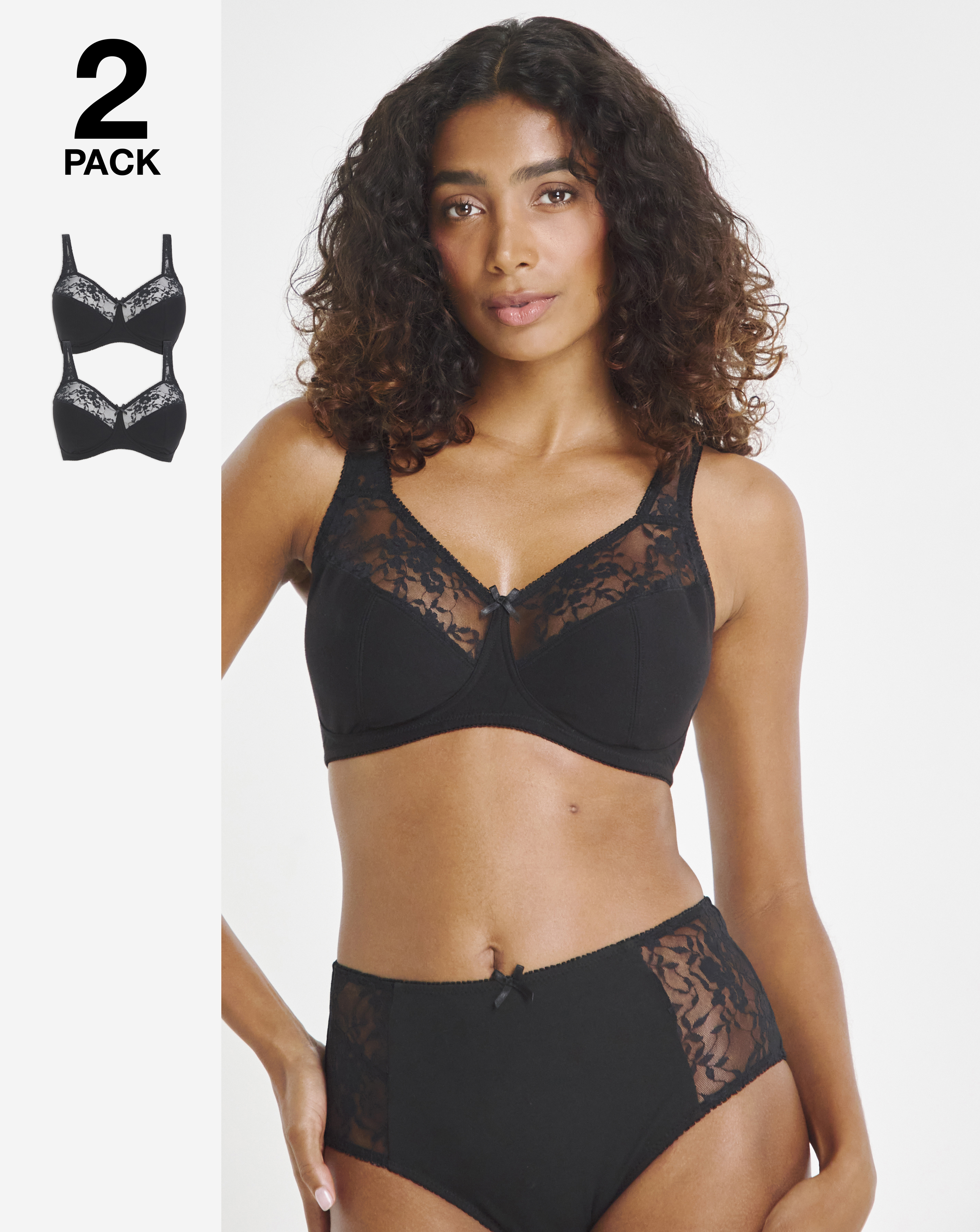 2 Pack Lace Non Wired Full Cup Bras