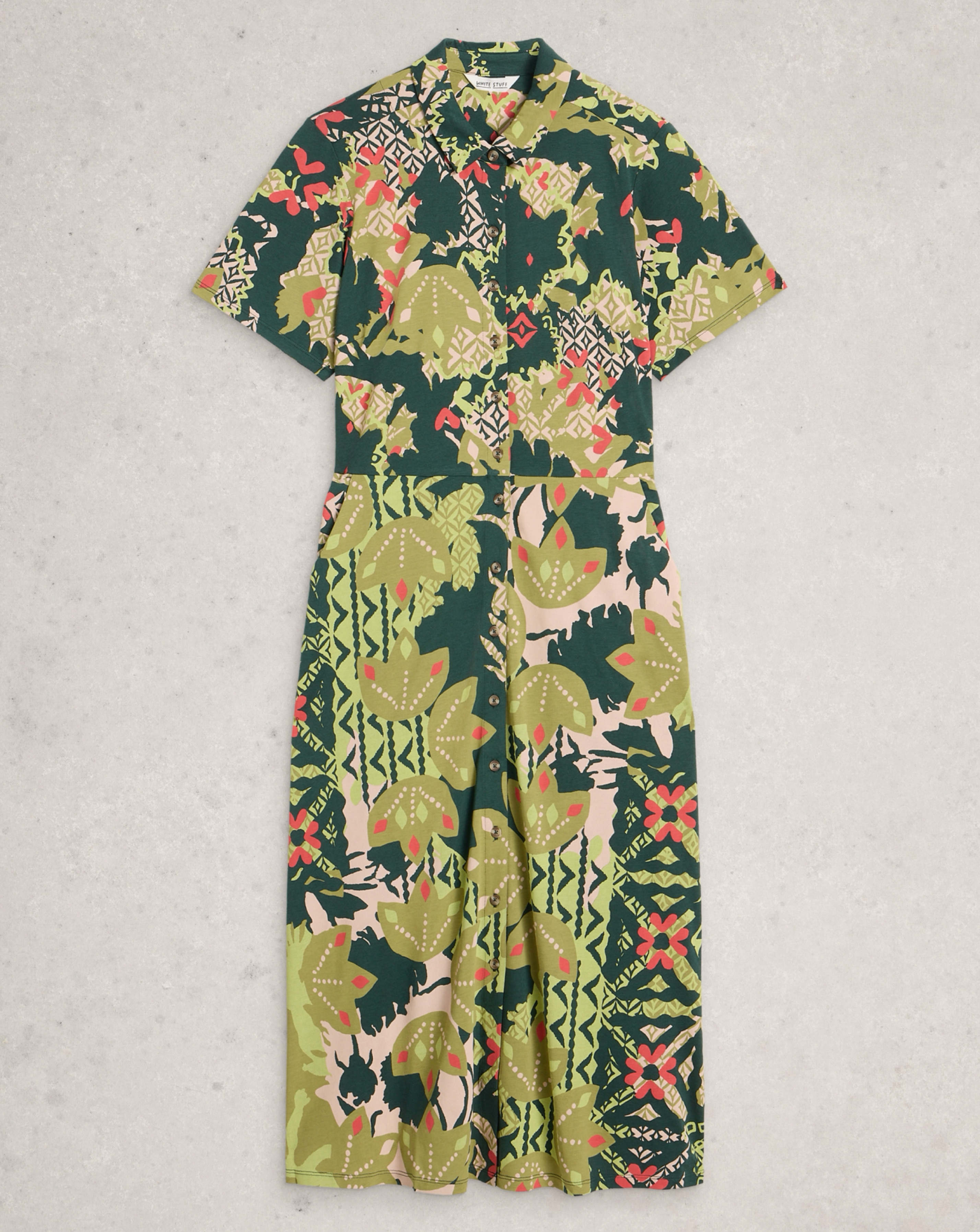 White Stuff Green Rua Shirt Dress - Size 12