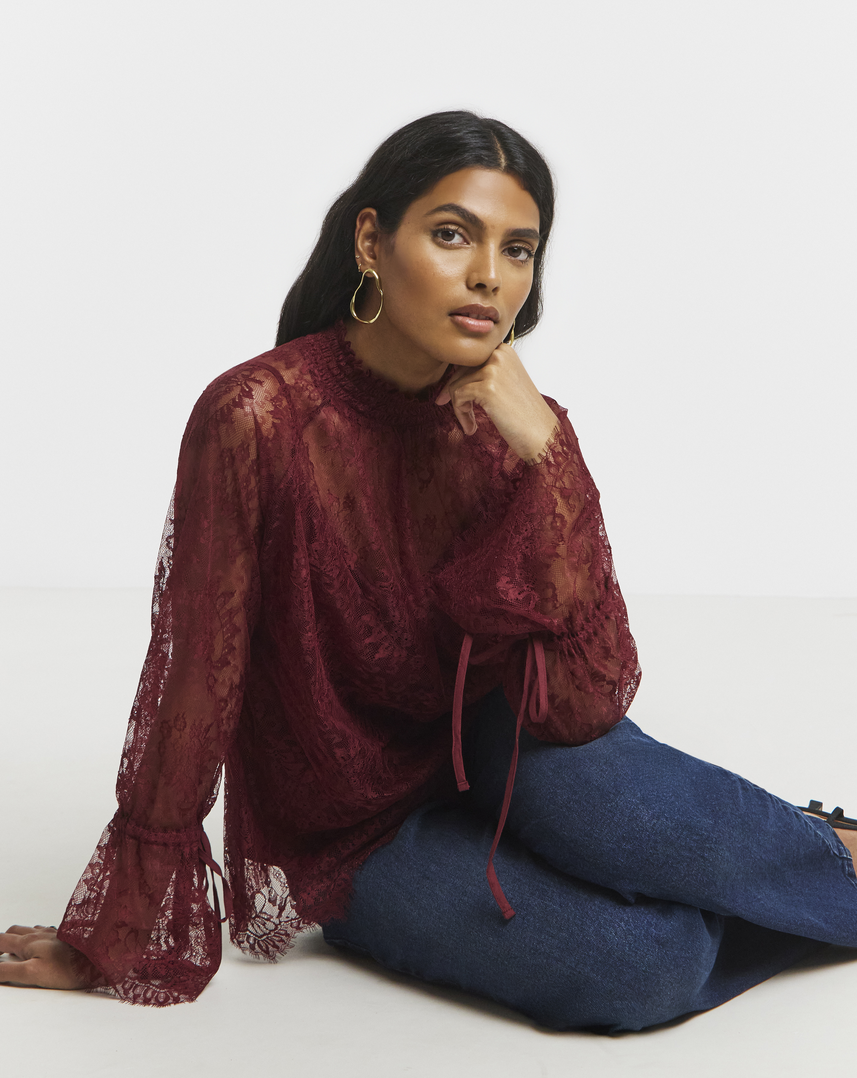 Eyelash Lace Top With Sleeve Detail