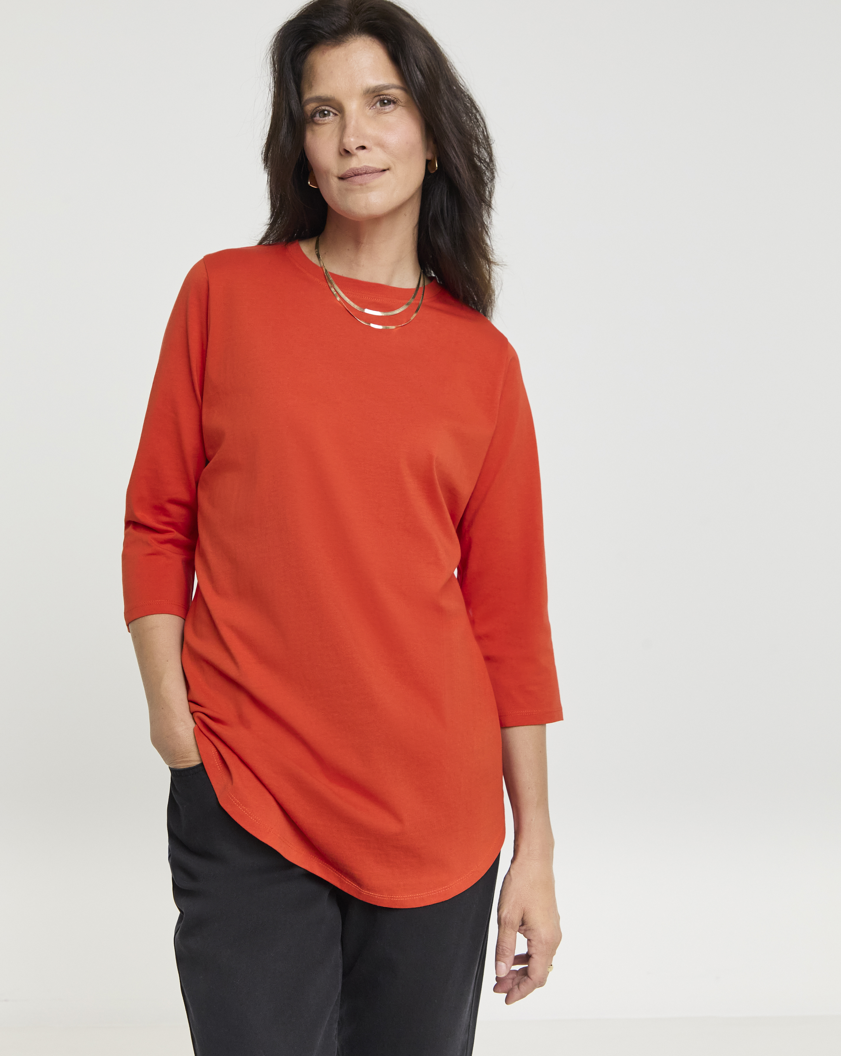 Longline Curved Hem 3/4 Sleeve Top