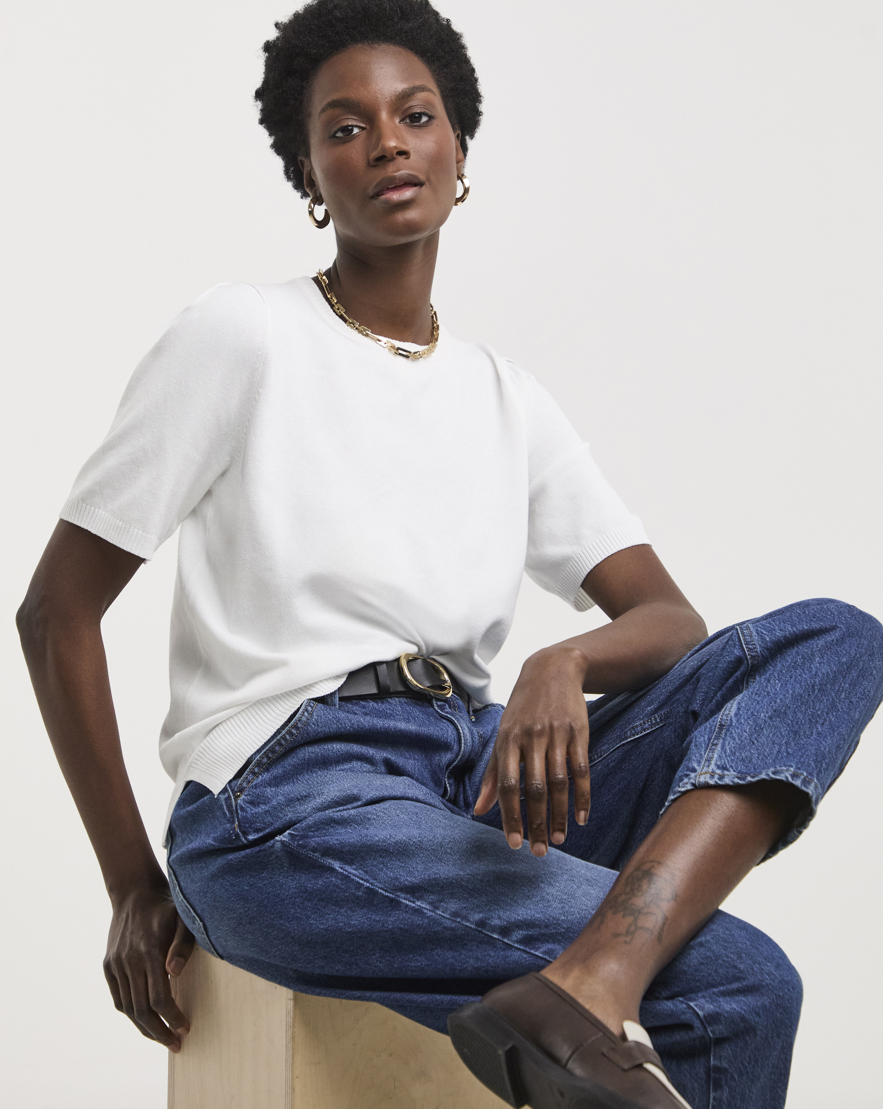 CREW NECK SHORT PUFF SLEEVE JUMPER