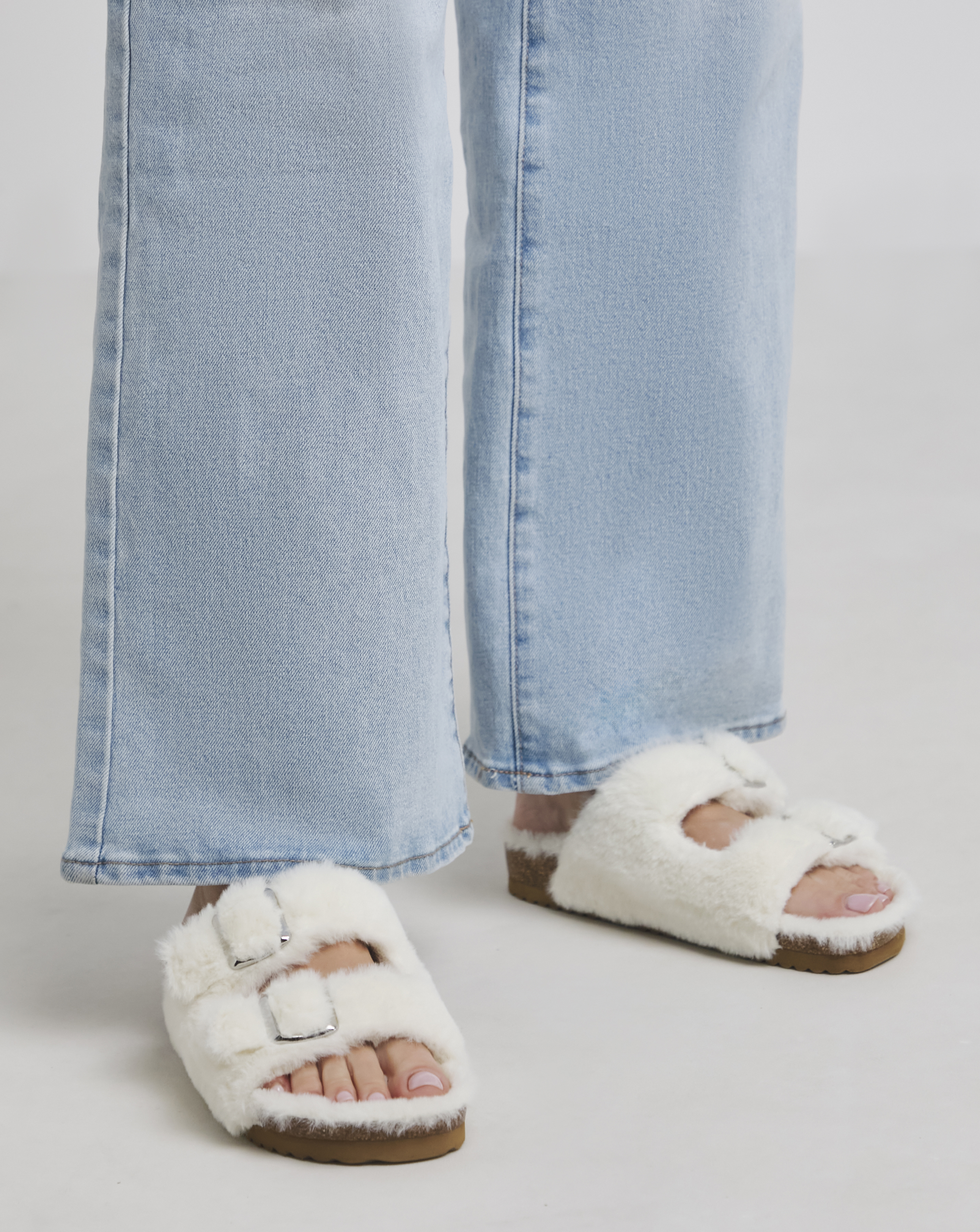 Fluffy Two Strap Footbed Slipper Wide
