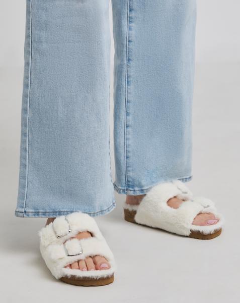 Fluffy Two Strap Footbed Slipper Ex Wide