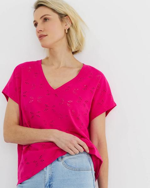 Broderie V-Neck Short Sleeve T-Shirt