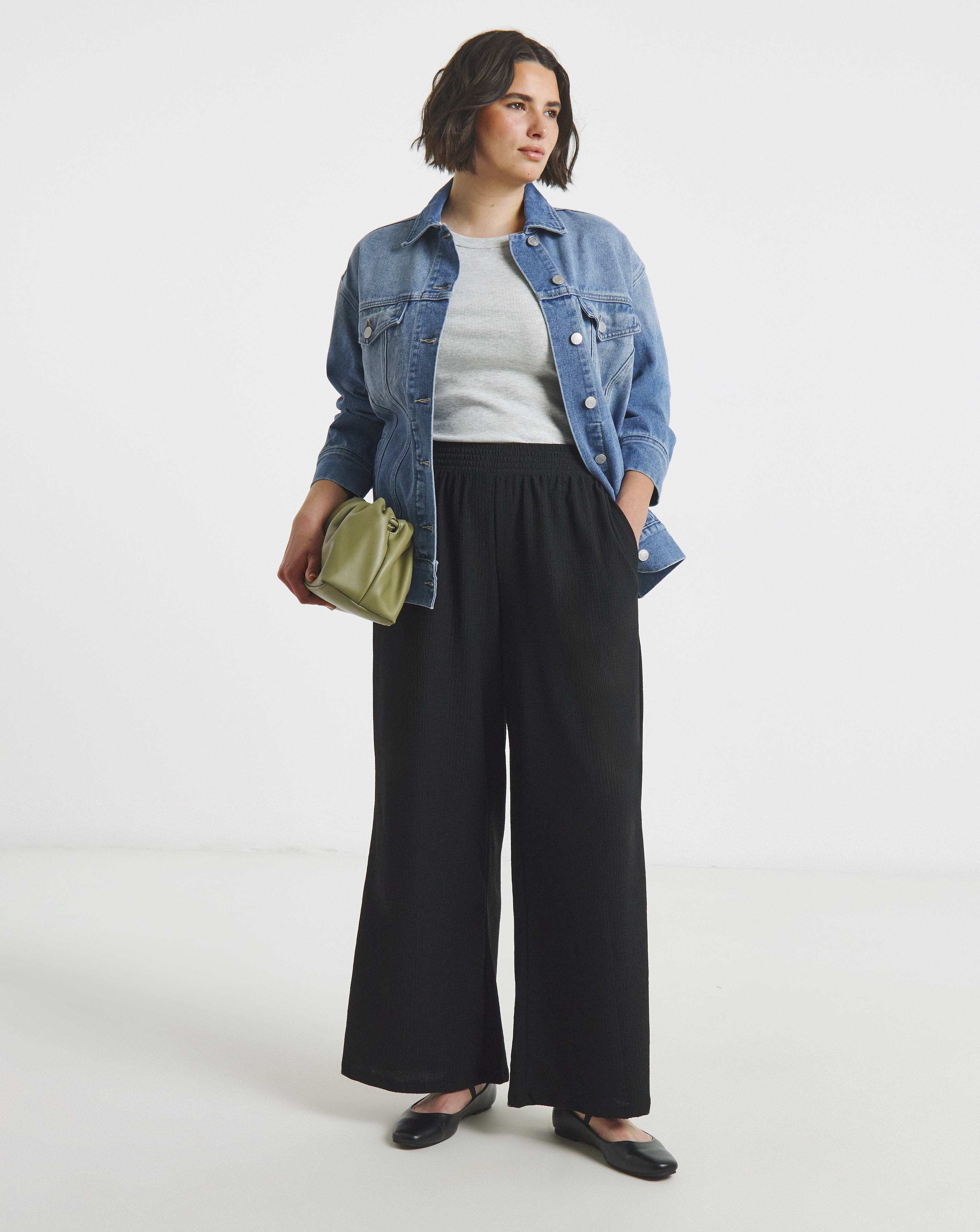 Jersey Textured Wide Leg Trousers