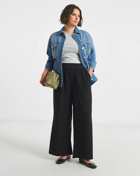 Jersey Textured Wide Leg Trousers