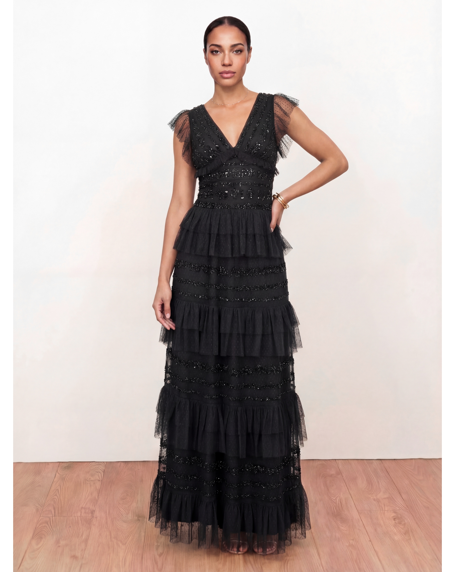 Maya Deluxe Embellished V Neck Maxi Dres