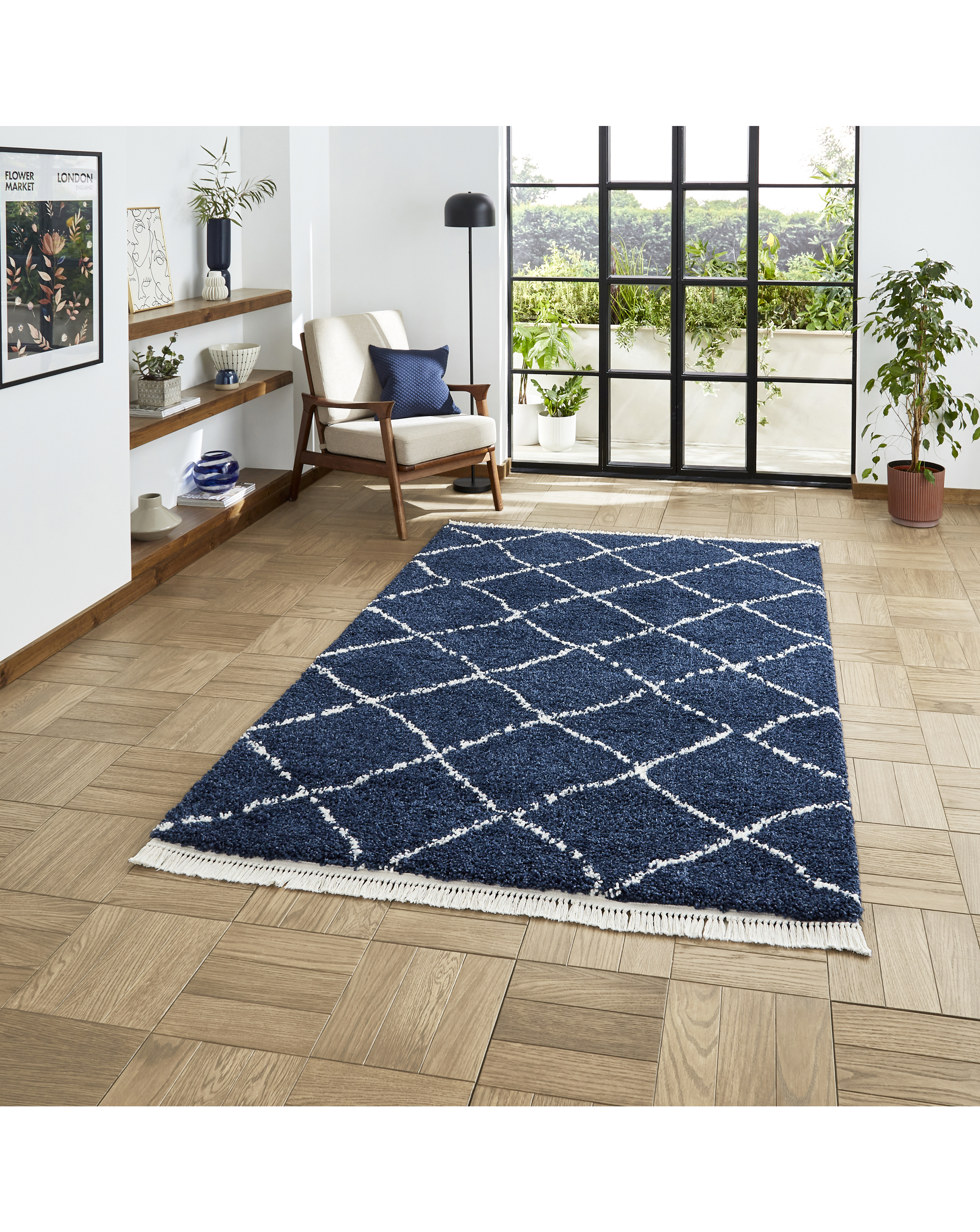 Think Rugs Boho Berber Rug - Navy - 80X150