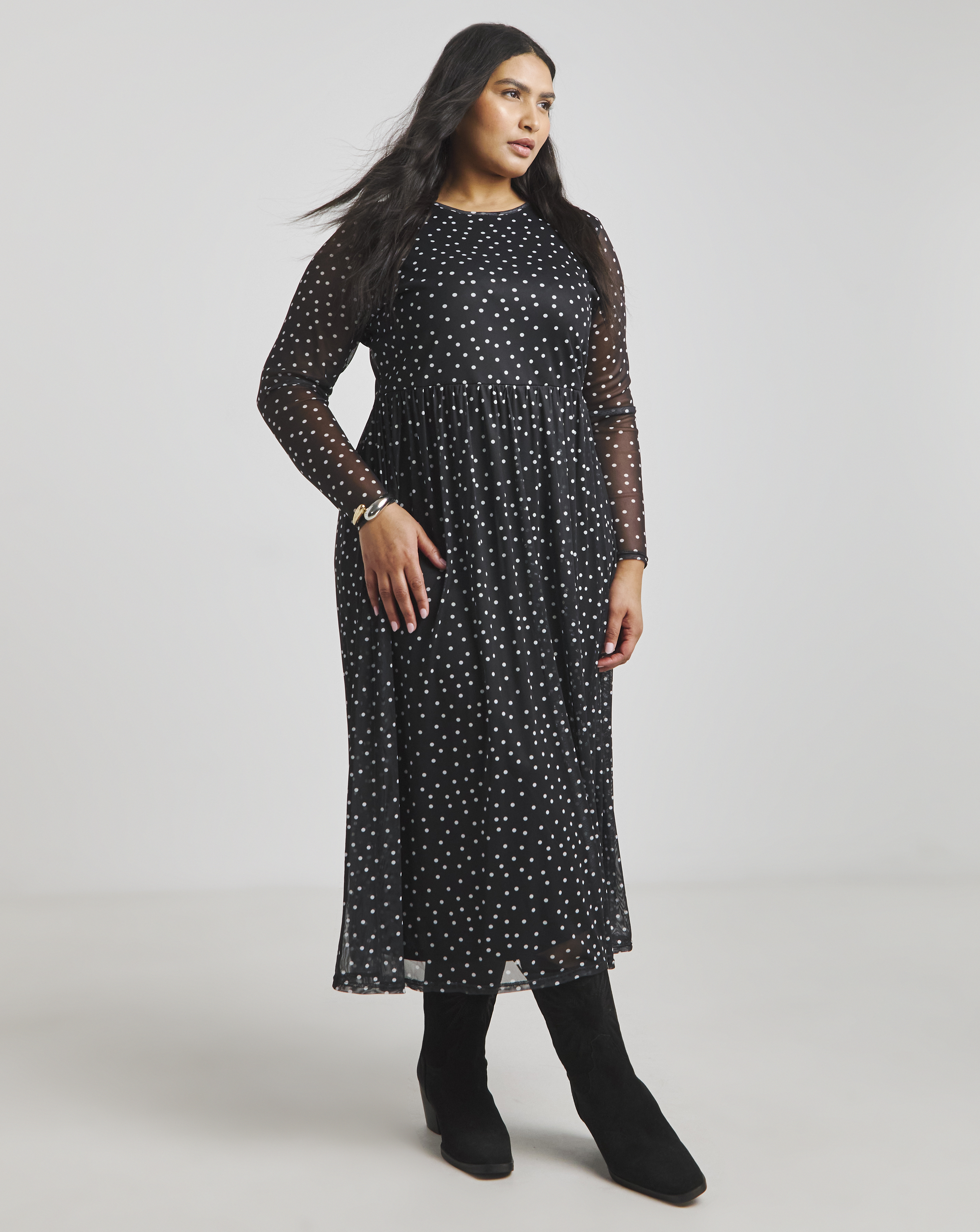 Simply Be - Women's Spot Print Mesh Midi Dress - Size 12 - Spot print - 100% Recycled Polyester