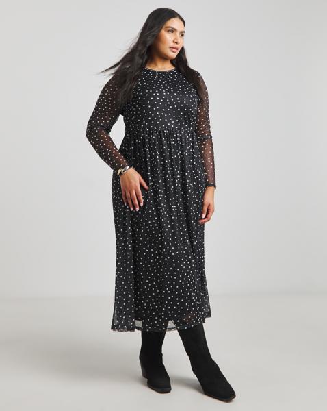 Simply Be - Women's Spot Print Mesh Midi Dress - Size 12 - Spot print - 100% Recycled Polyester