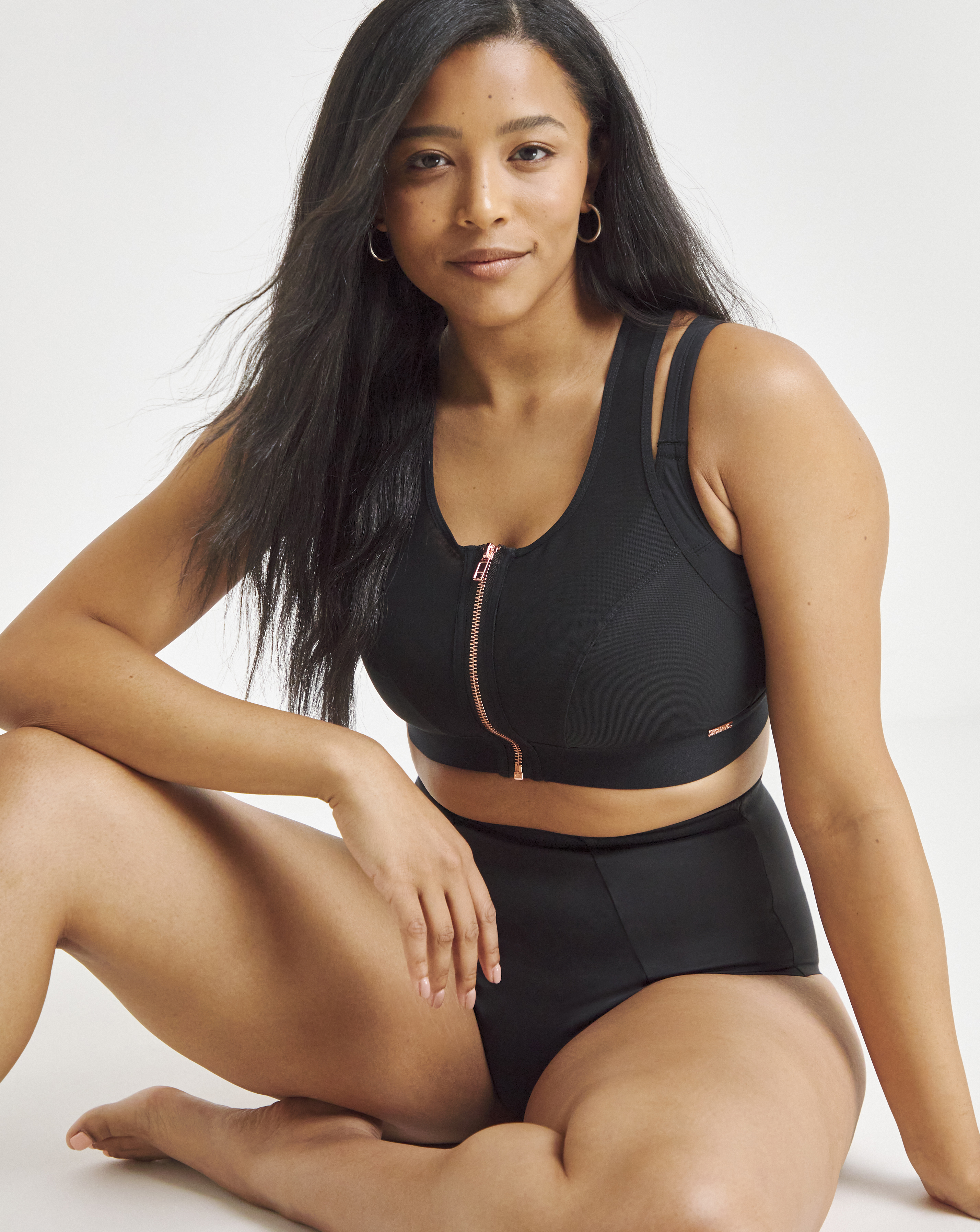 Figleaves Curve Curve Zip Front Sports Bra In Black / rose gold | UK Size 38B Women's