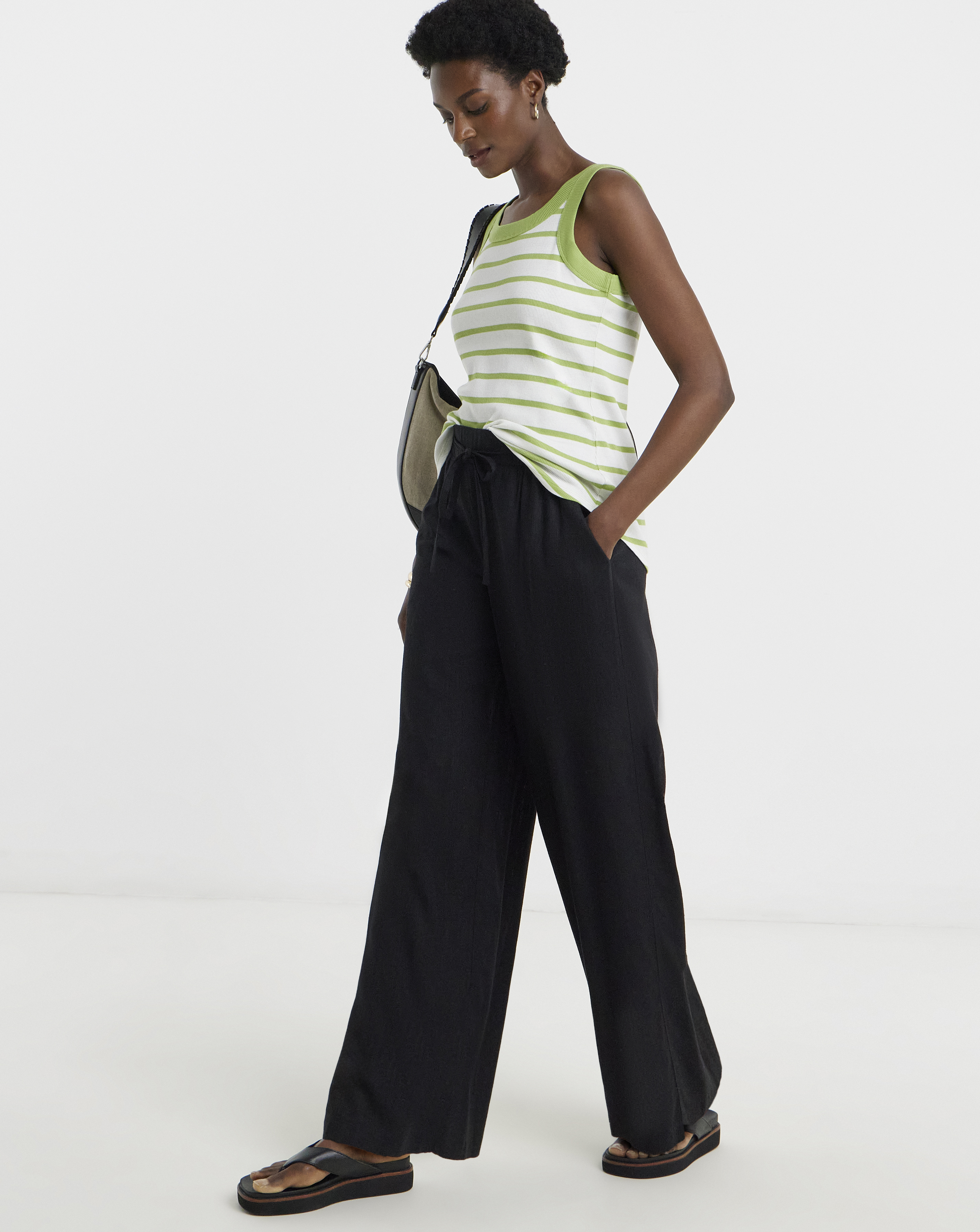 Linen Mix Wide Leg Trousers