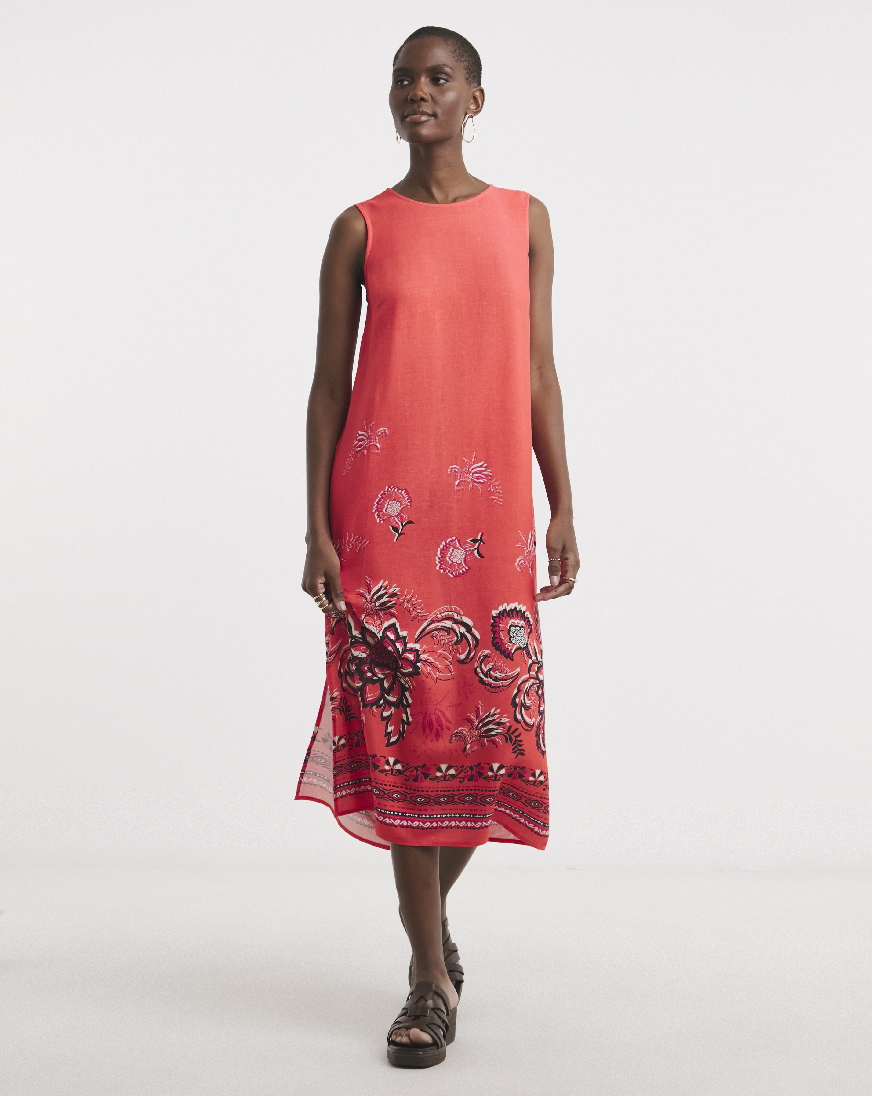 Linen Mix Midi Shift Dress