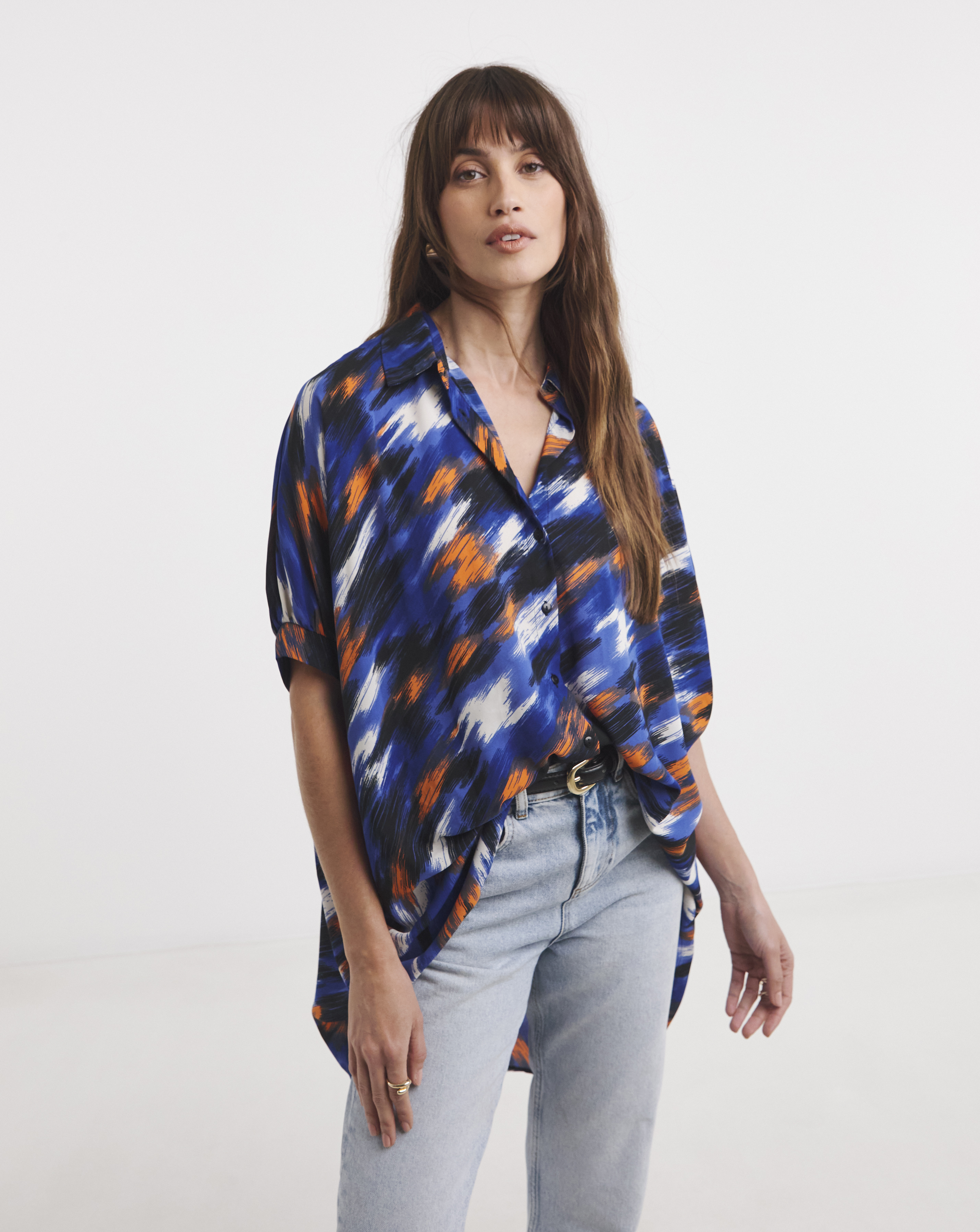Blue Abstract Oversized Blouse