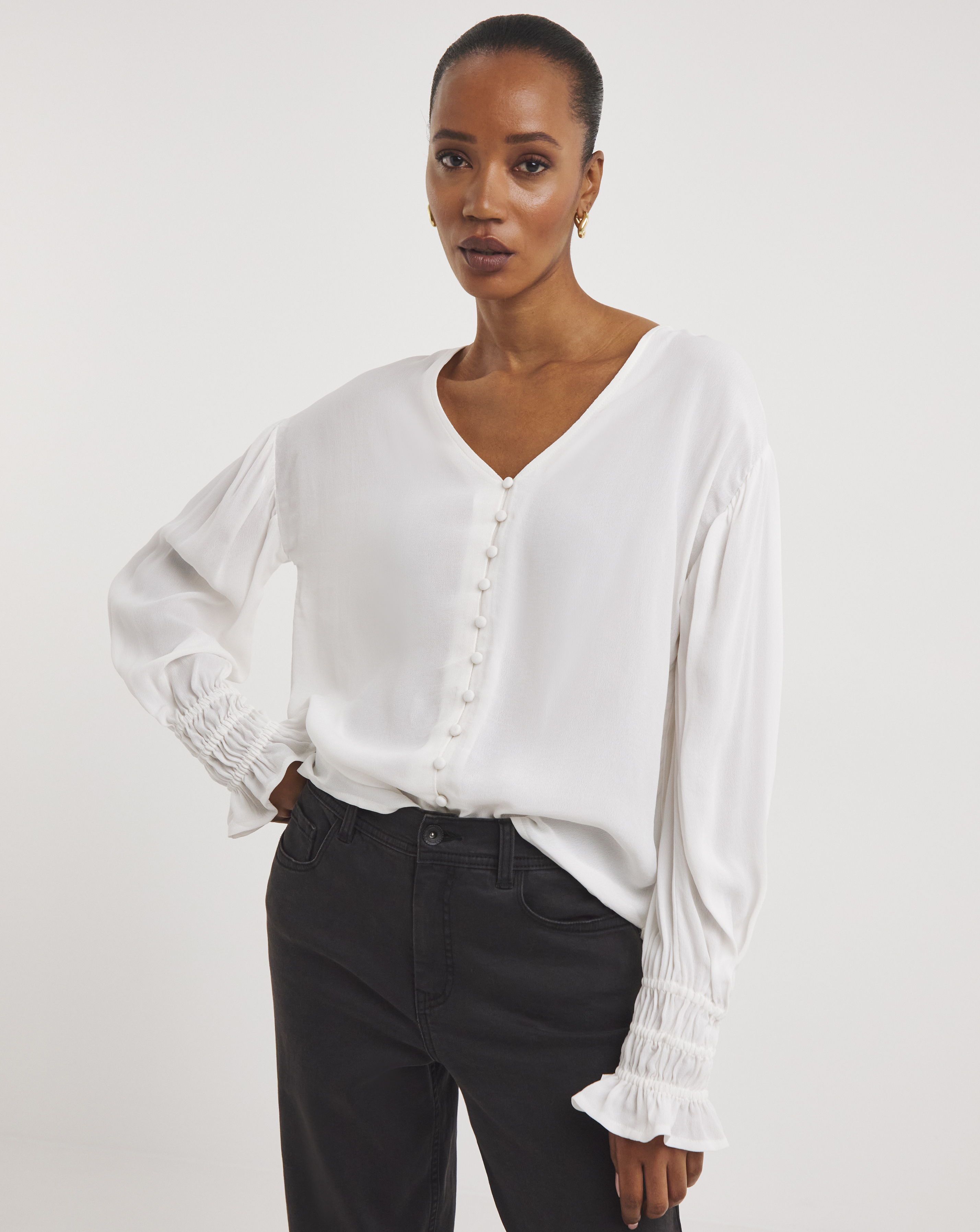 Button Through Dipped Back Blouse