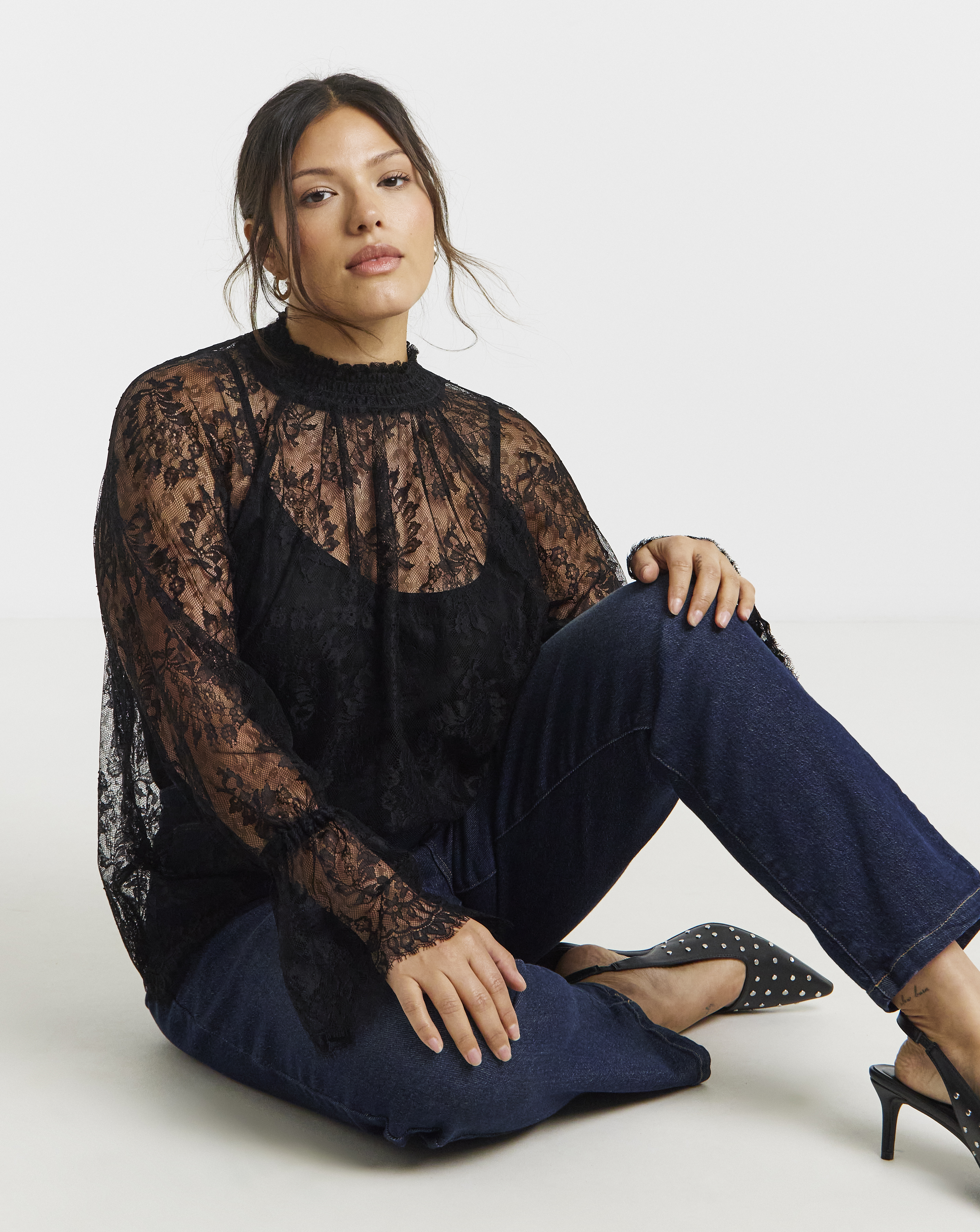 Eyelash Lace Top With Sleeve Detail