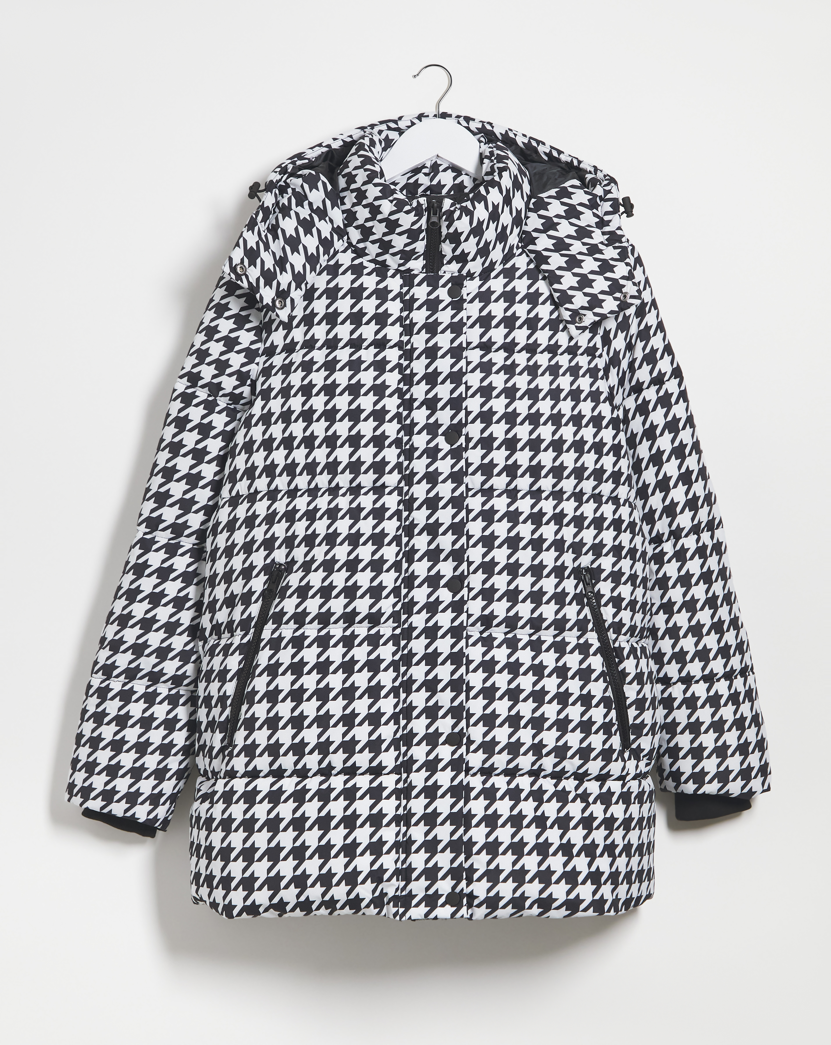 Simply Be - Houndstooth Boyfriend Padded Puffer Coat