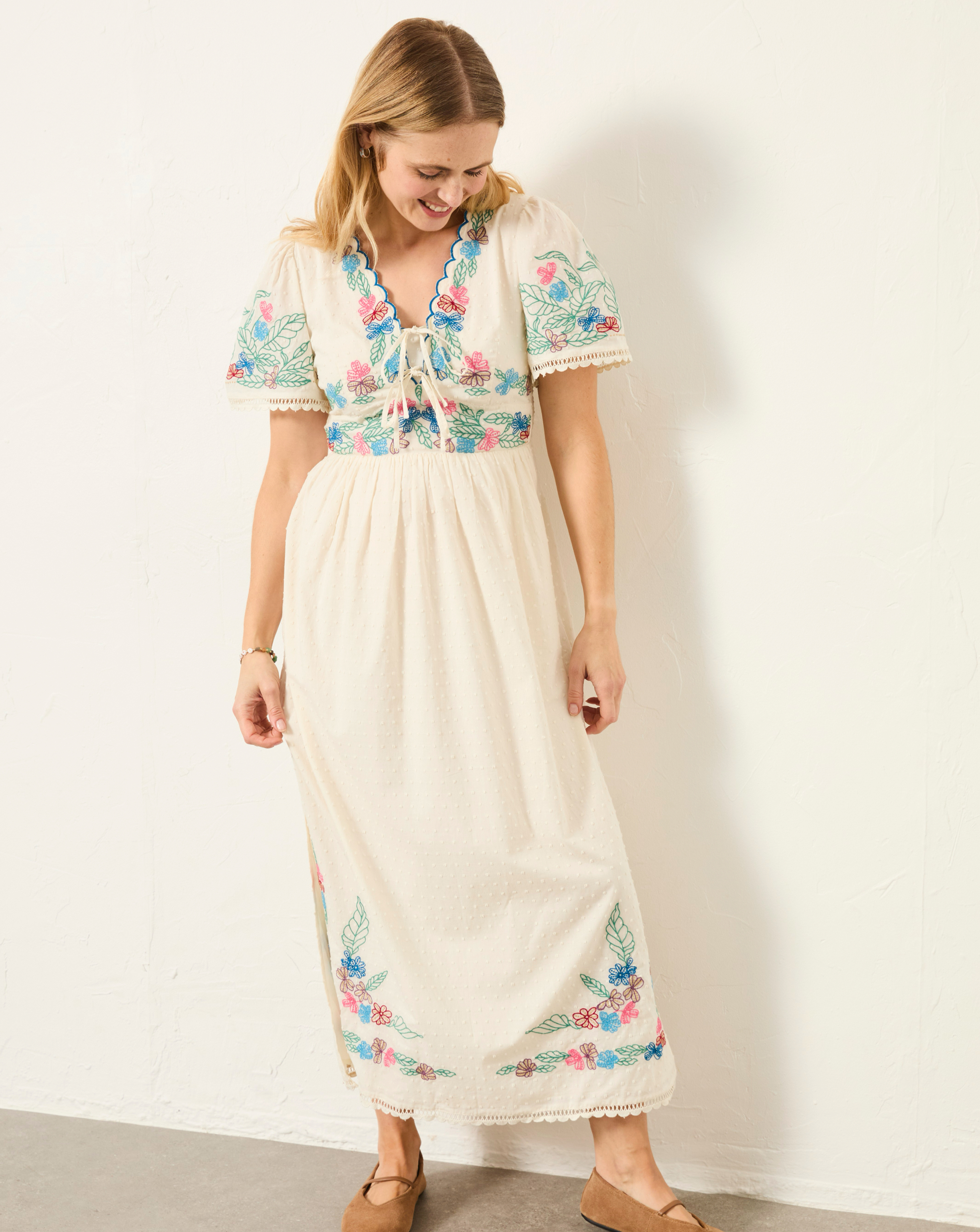 FatFace Women's Midi Dress - Embroidered - Size 12