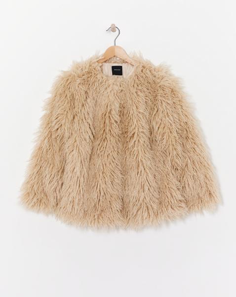 Collarless Shaggy Faux Fur Coat