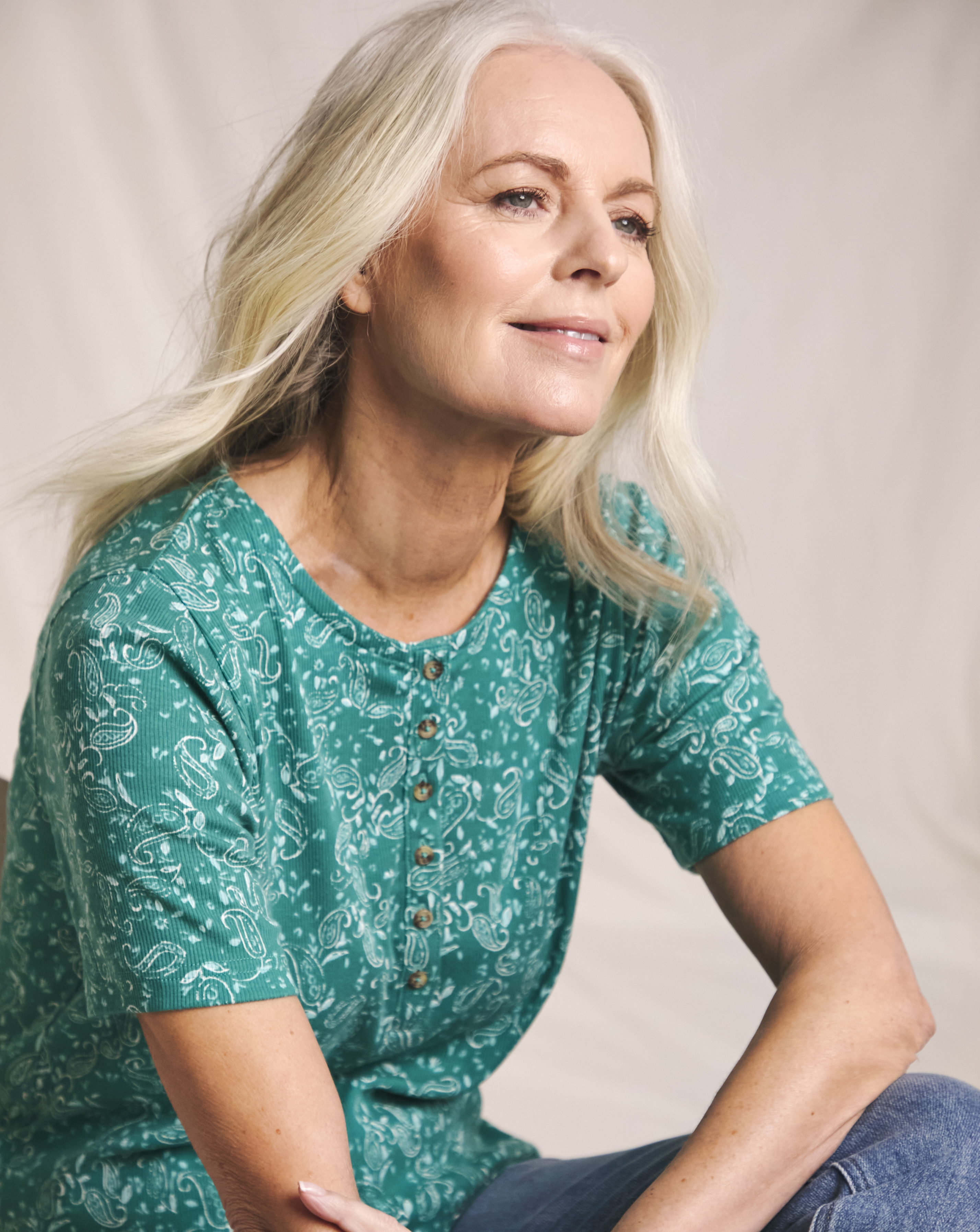 Julipa Pure Cotton Ribbed Henley Top
