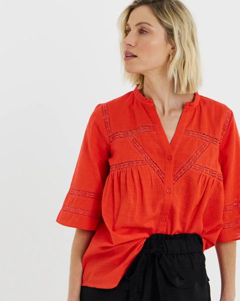 Cotton Dobby Trim Blouse