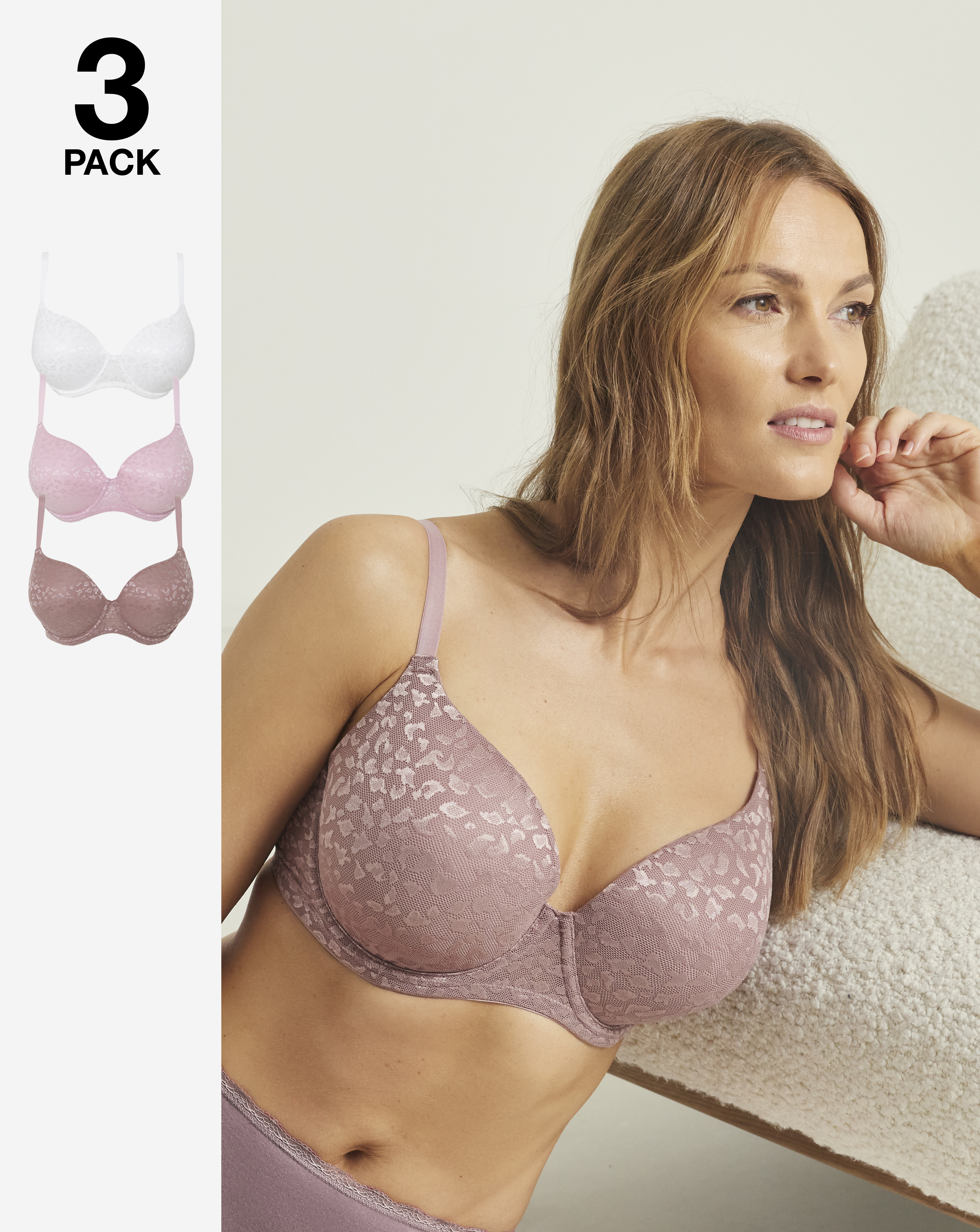 3 Pack Animal Lace T-Shirt Bras
