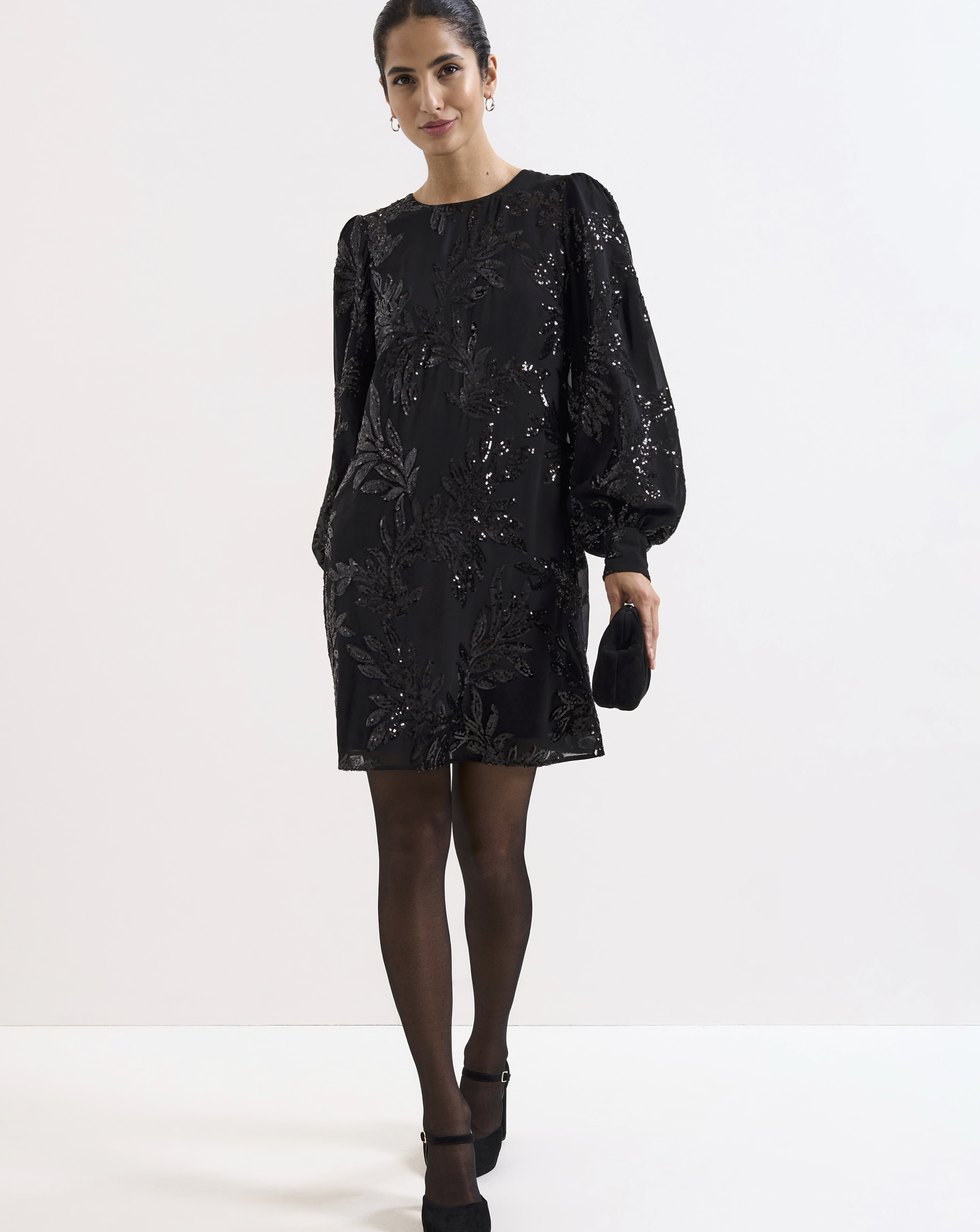Phase Eight Black Odette Sequin Dress - Size 10