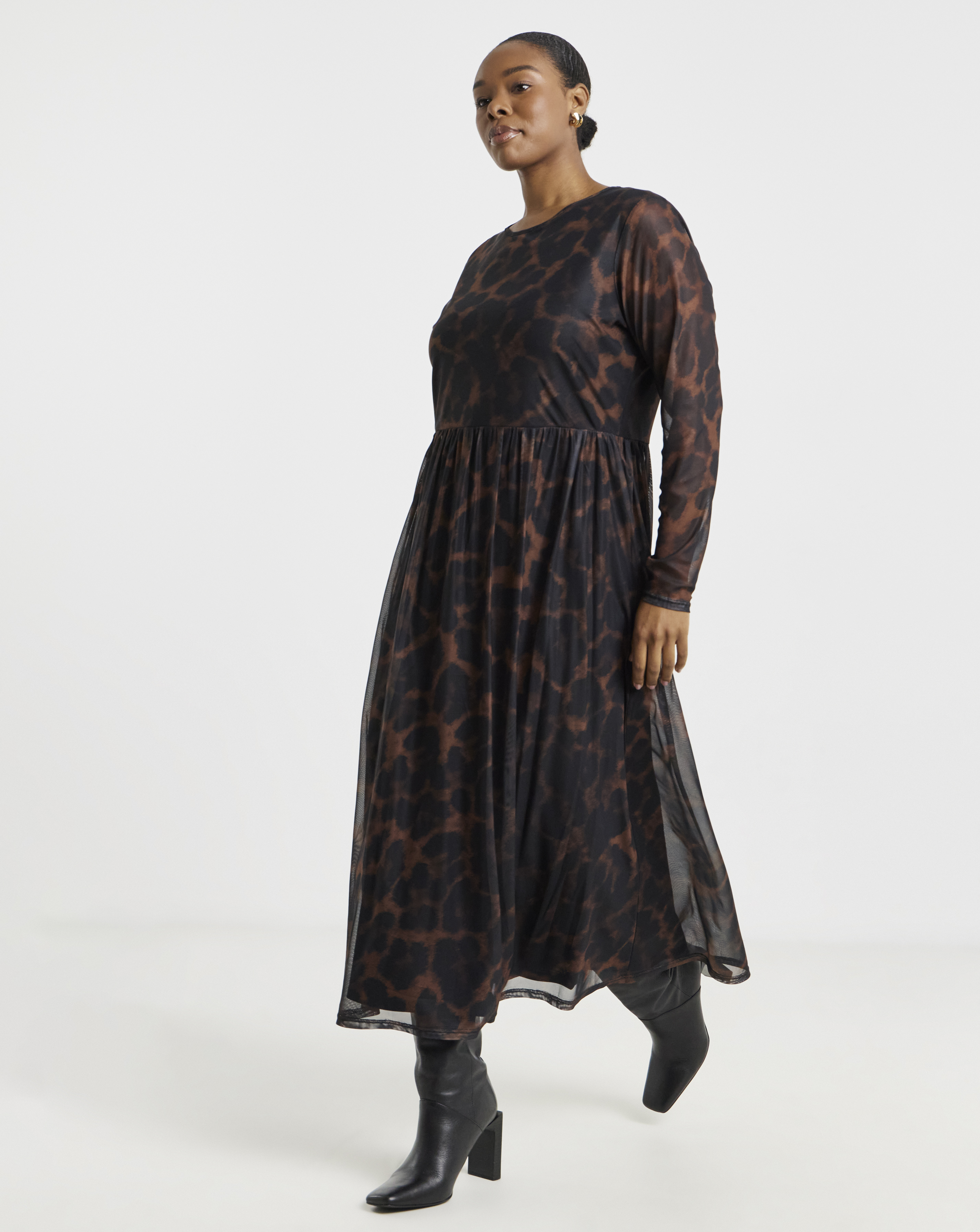 Simply Be - Women's Long Sleeve Mesh Midi Dress - Size 18 - Leopard - 100% Recycled Polyester