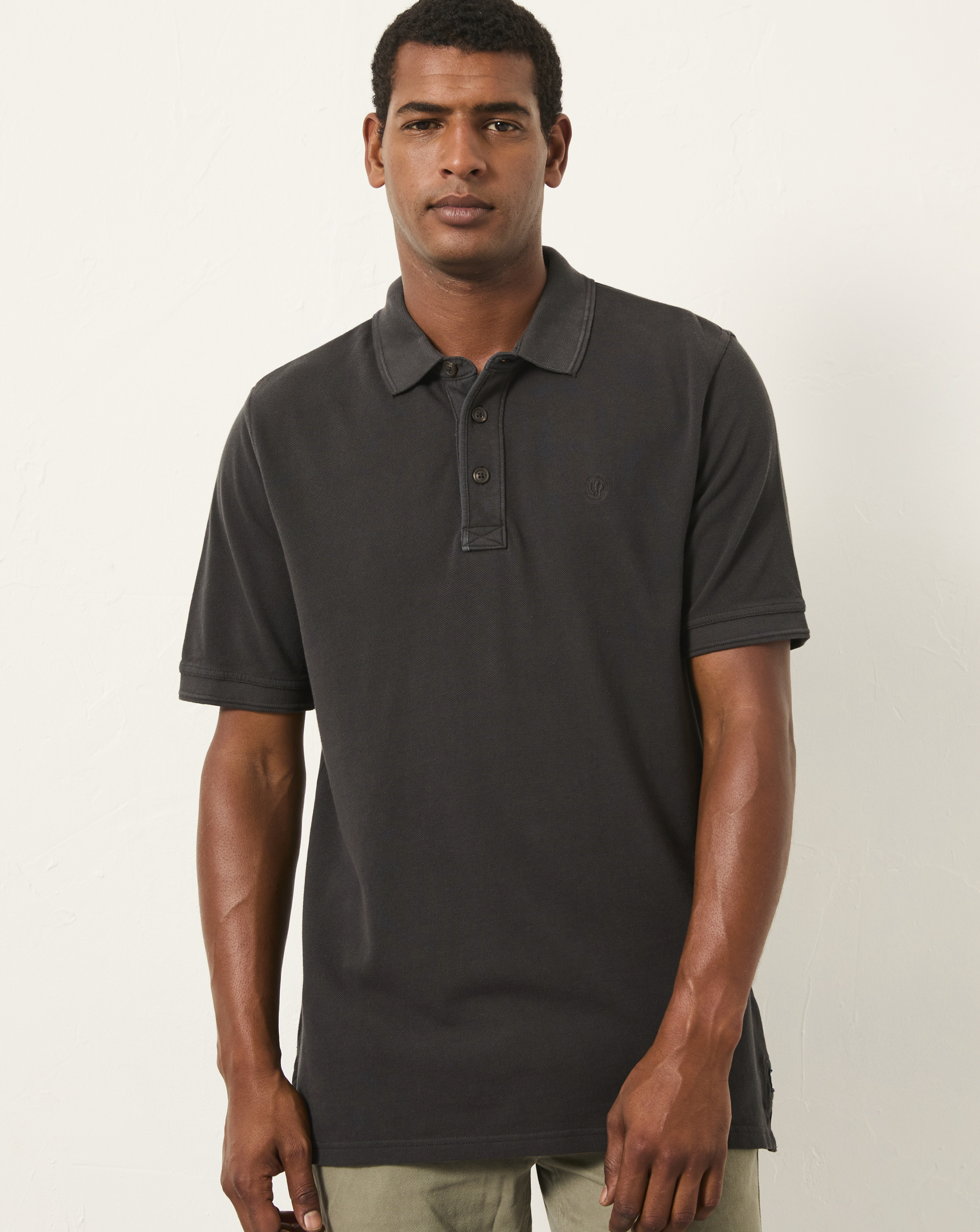 Fatface Black Pique Short Sleeve Polo - Small
