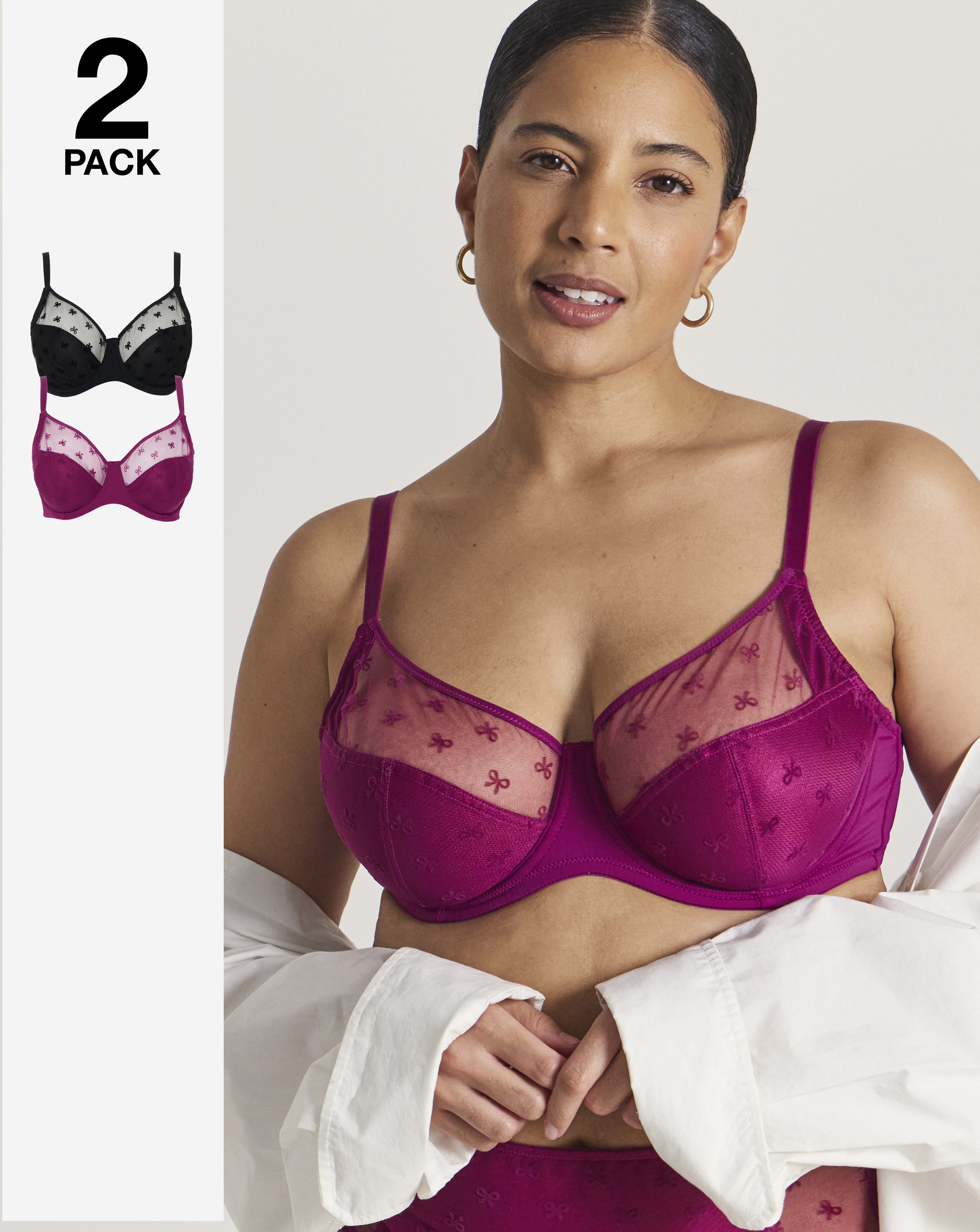 2 Pack Hannah Bow Full Cup Bra