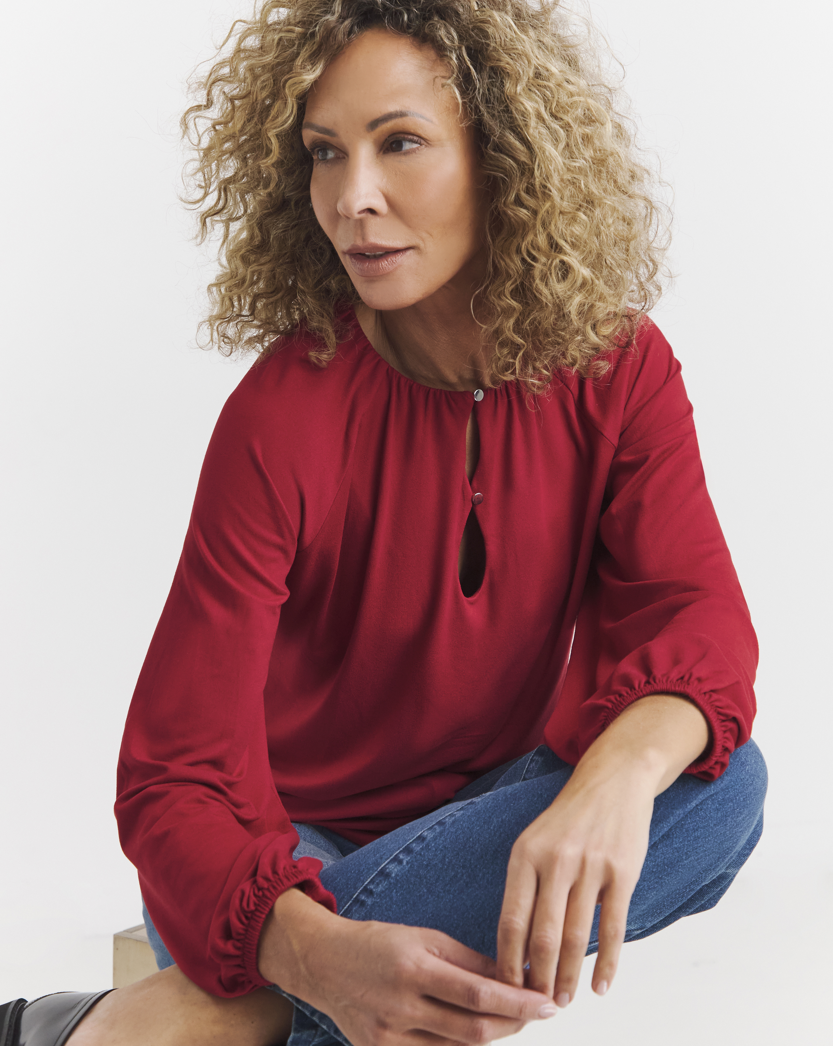 Button Trim Long Sleeve Top