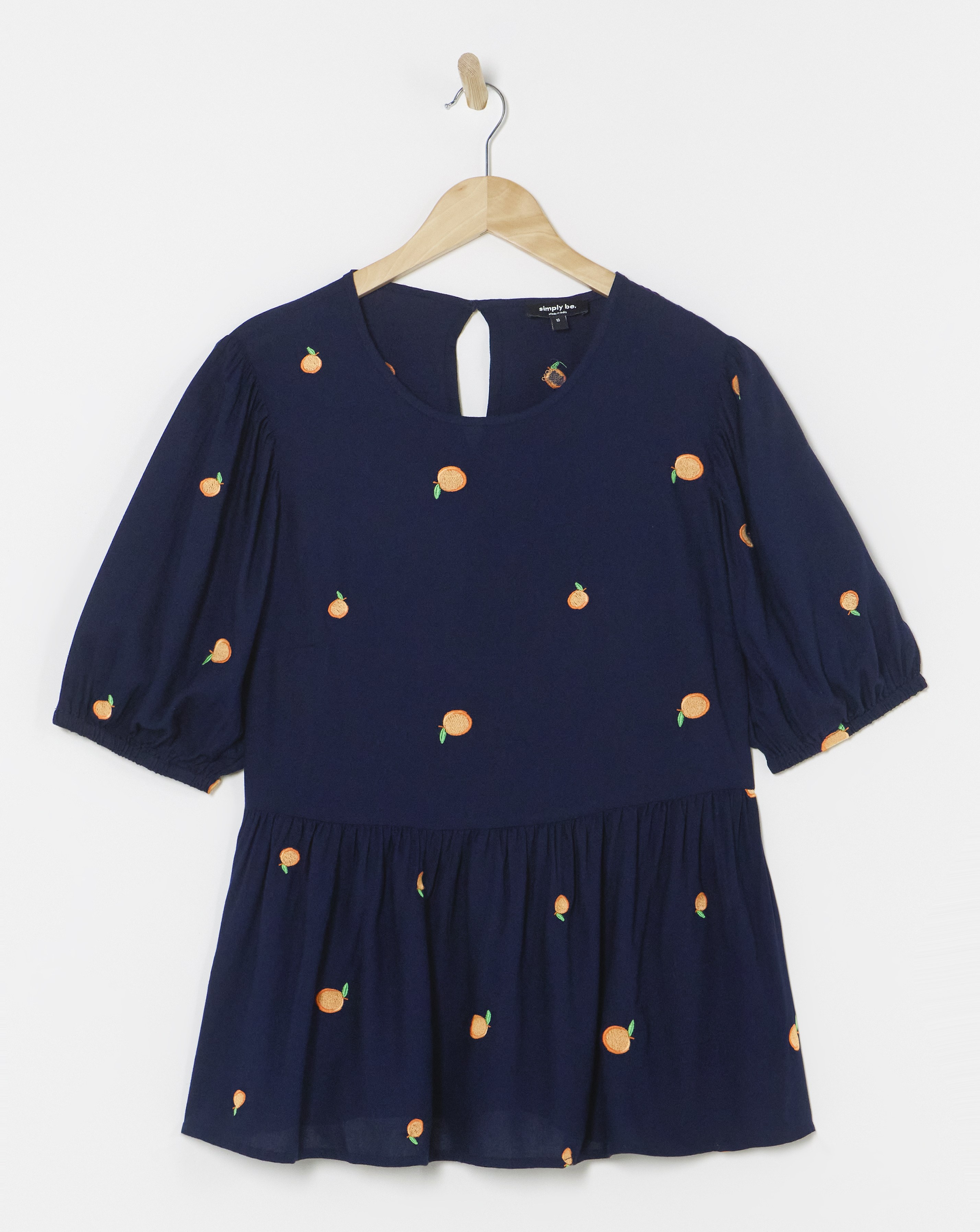 Navy Embroidered Peach Blouse