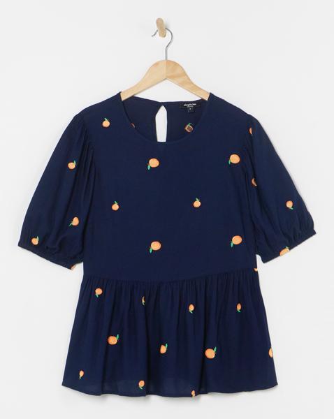 Navy Embroidered Peach Blouse