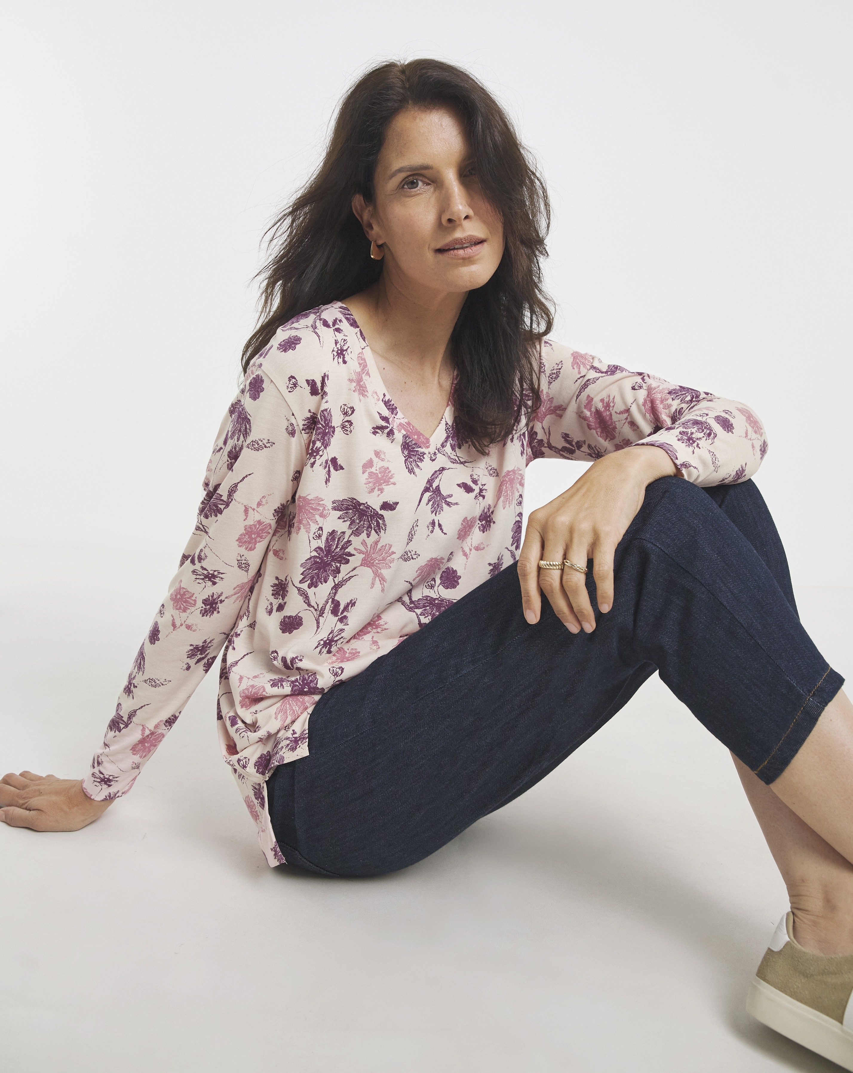 V Neck Split Hem Slouch T-Shirt