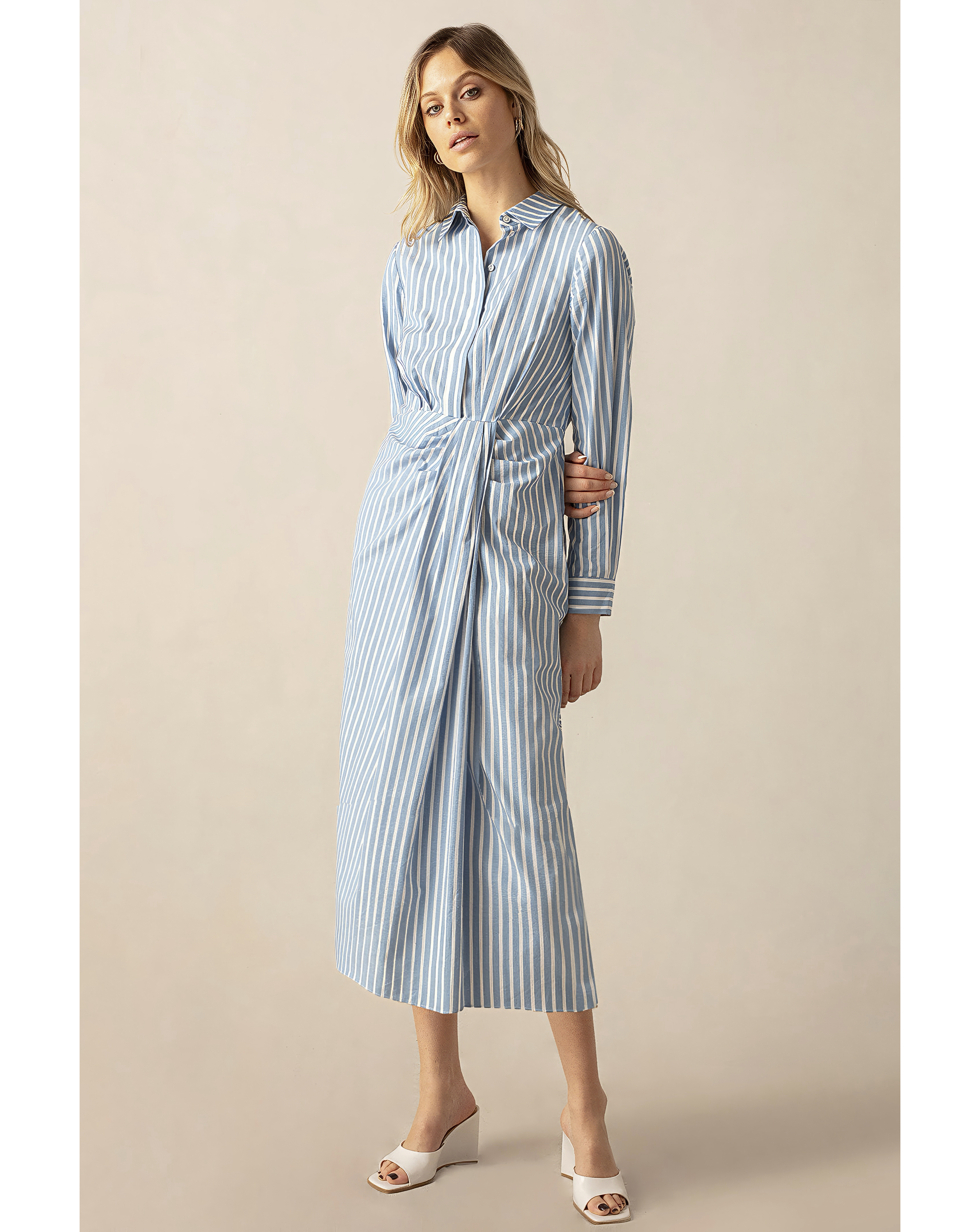 Ro&Zo Ruched Striped Shirt Dress