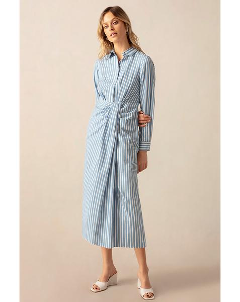 Ro&Zo Ruched Striped Shirt Dress