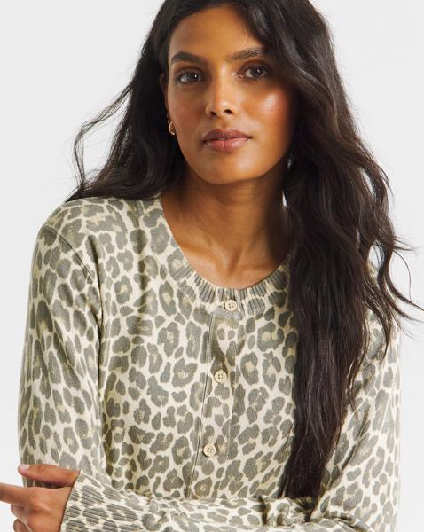 Eversoft Leopard Print Crew Neck Cardigan - Image