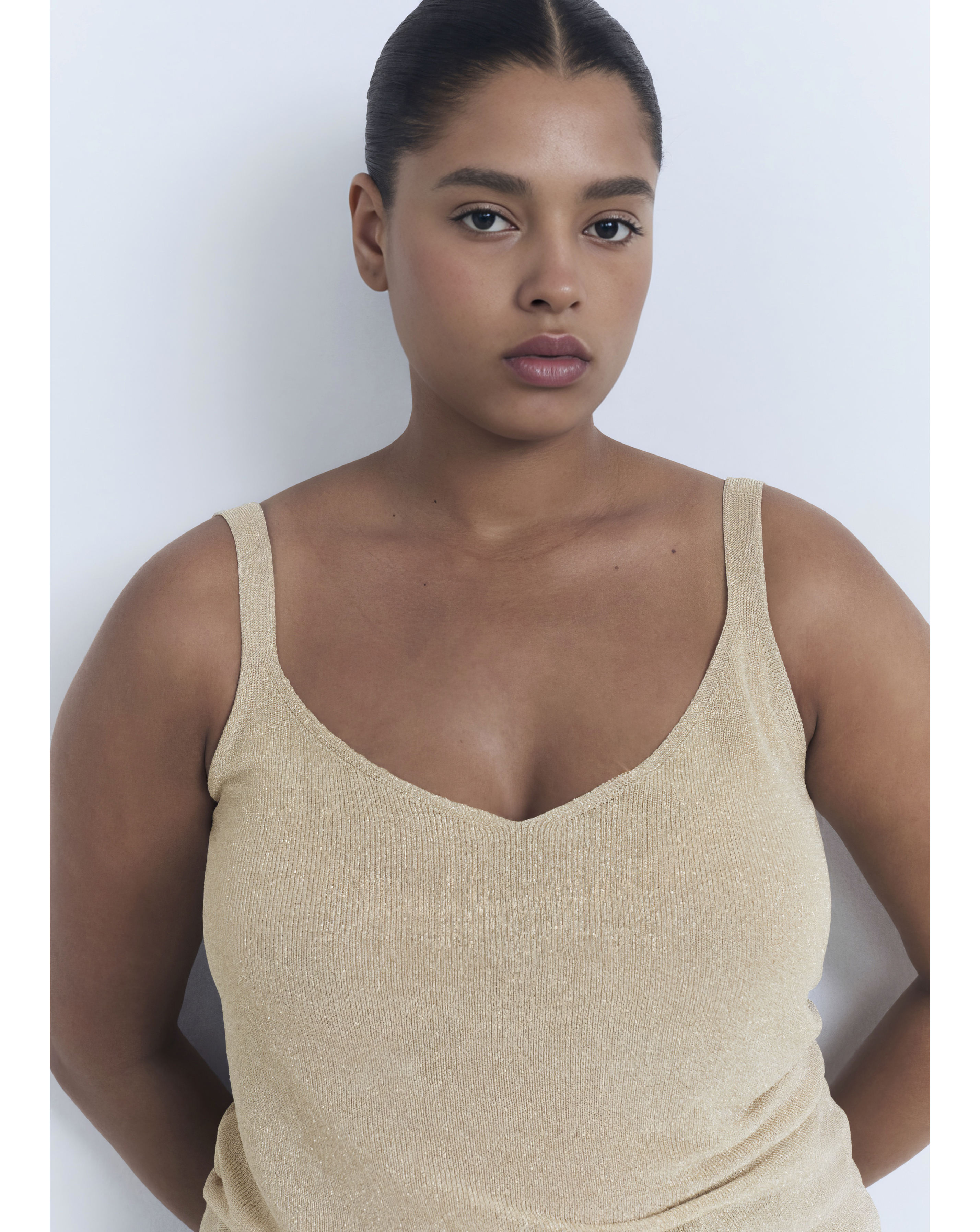 Mango Metallic Knitted V-Neck Top