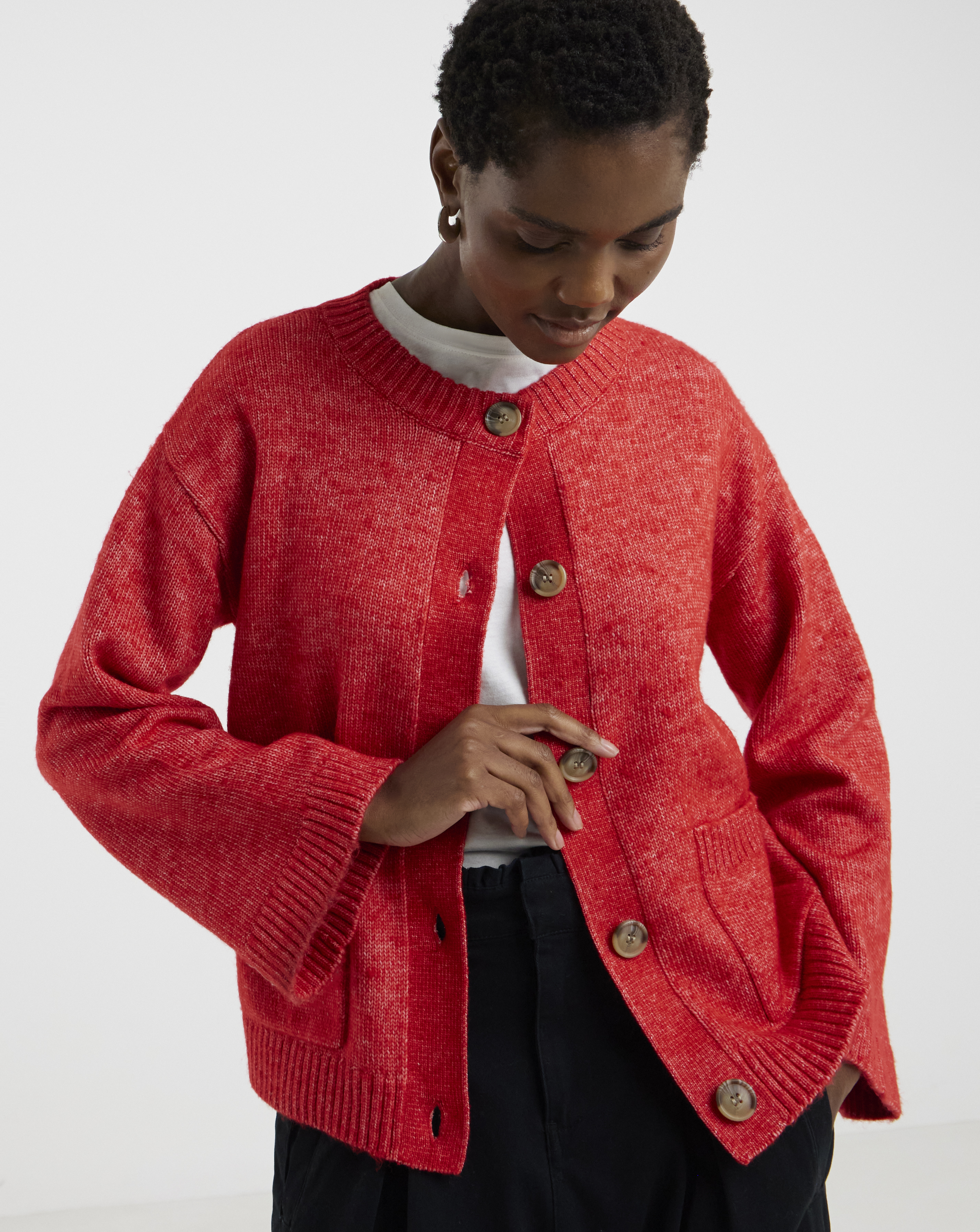 CREW NECK WIDE SLEEVE CARDIGAN