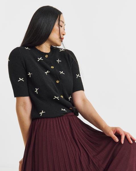 BOW SHORT SLEEVE CARDIGAN