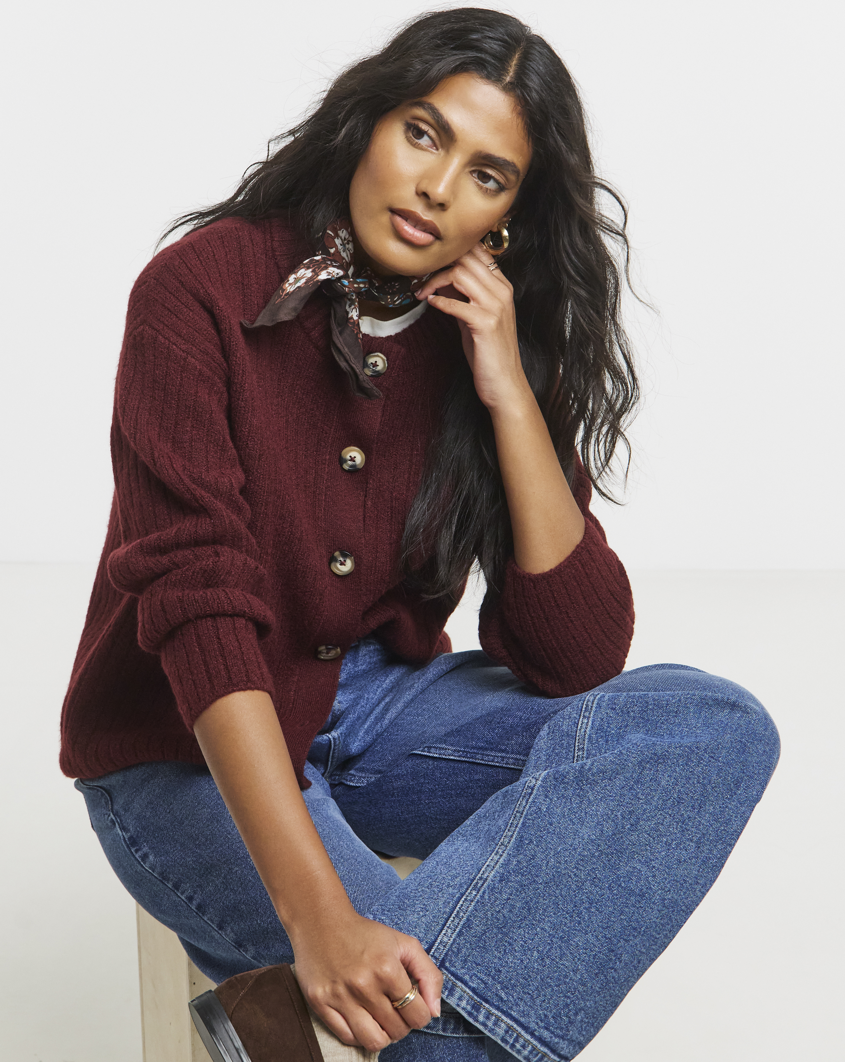 Crew Neck Ribbed Cardigan