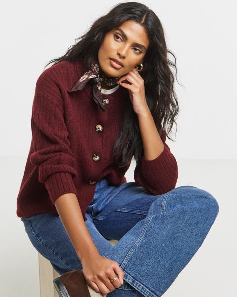 Crew Neck Ribbed Cardigan