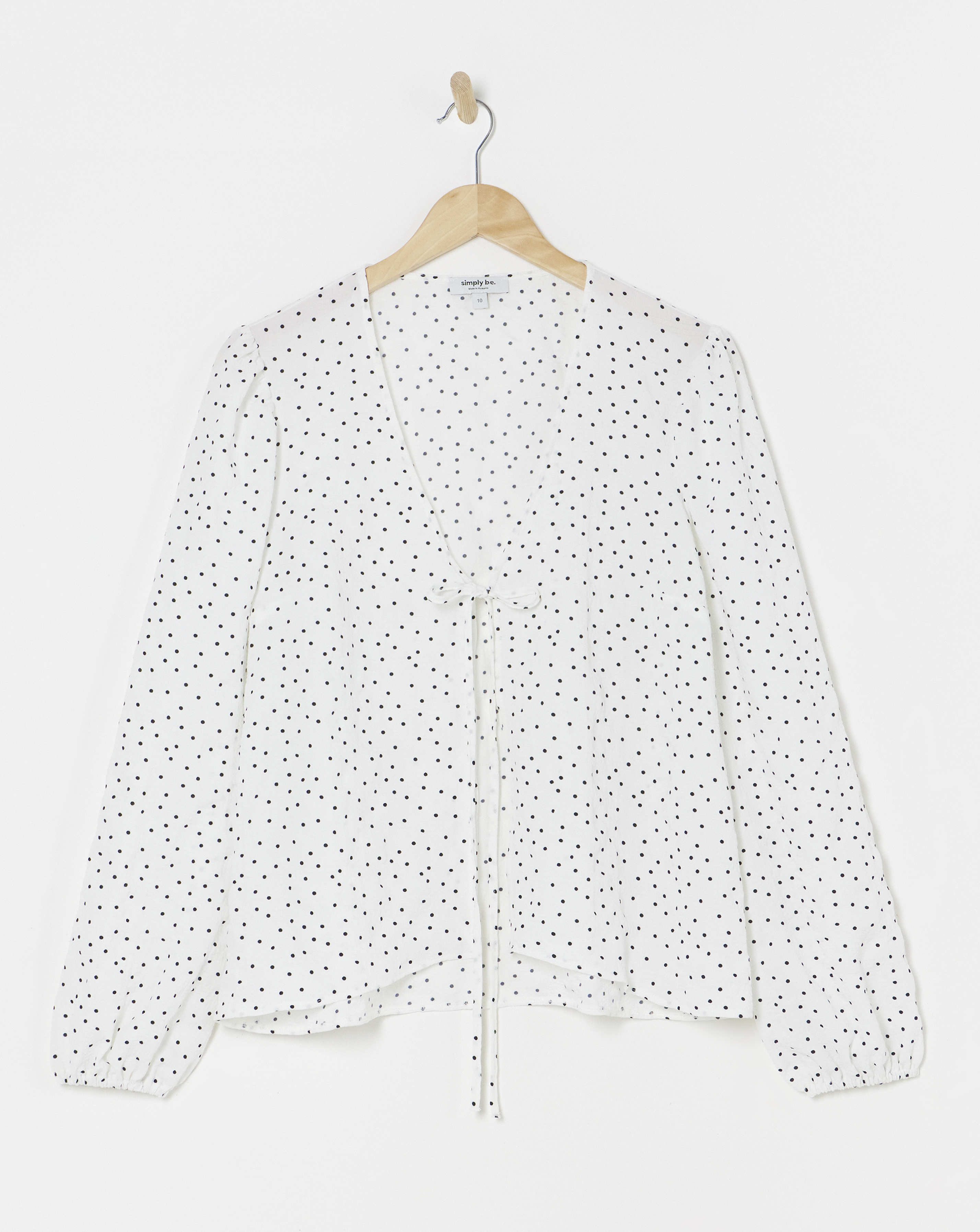 Spot Print Tie Front Blouse